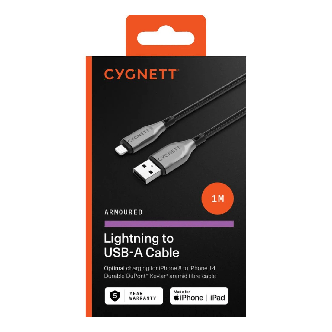 2 Cygnett Armoured Lightning to USB-A Cable 1m Black, 2 of 3
