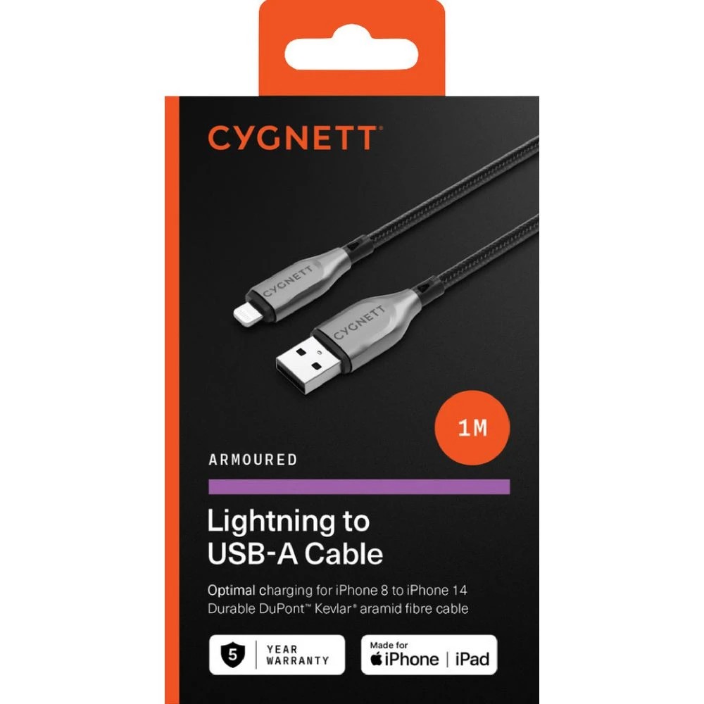 2 Cygnett Armoured Lightning to USB-A Cable 1m Black, 2 of 3