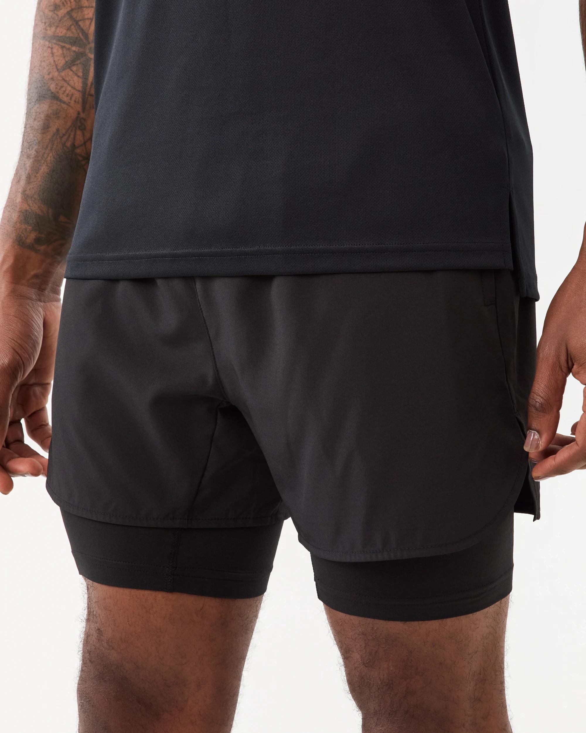 2 Active Mens Dual Layer Shorts Black, 2 of 8