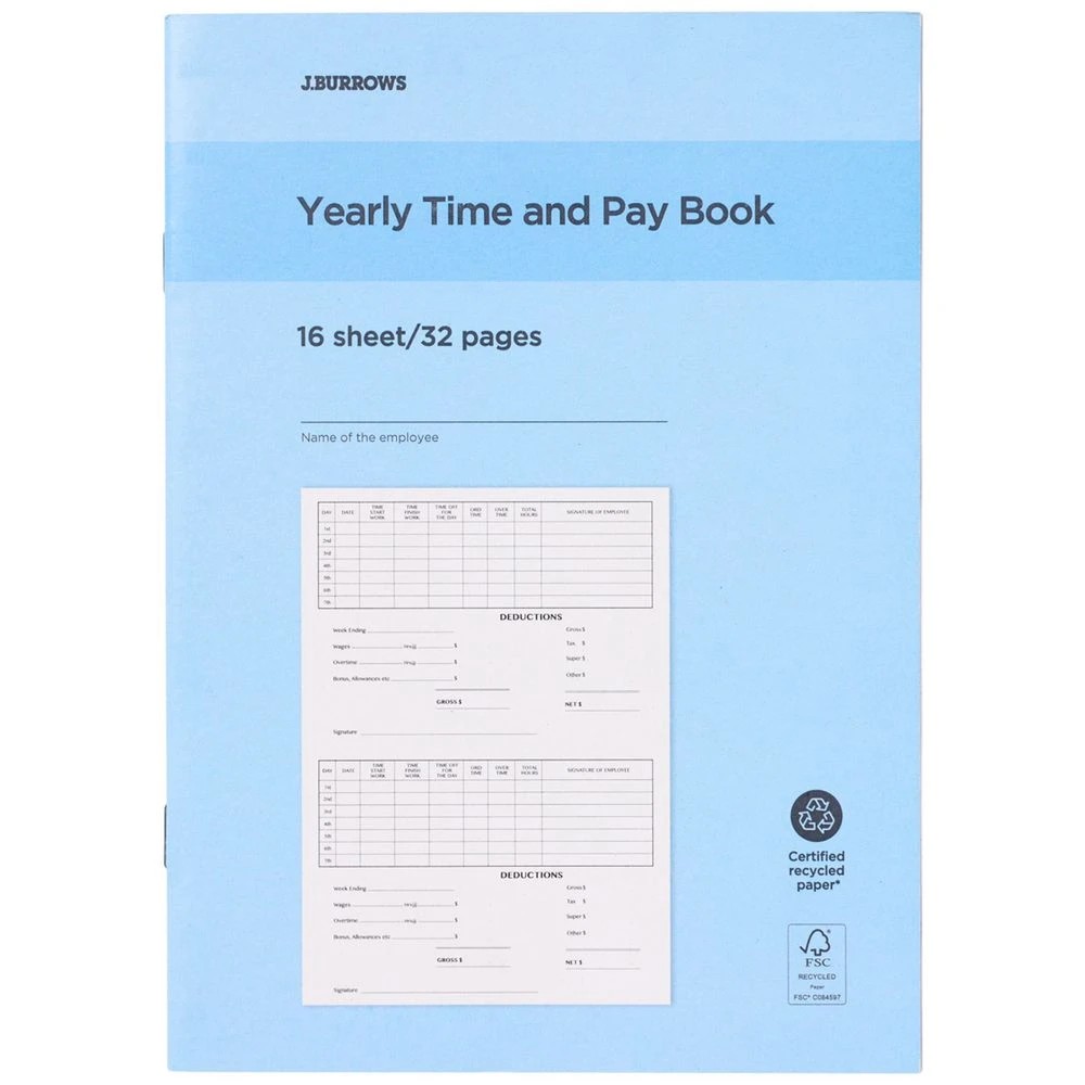 1 J.Burrows Yearly Time and Pay Book 32 Leaf, 1 of 1