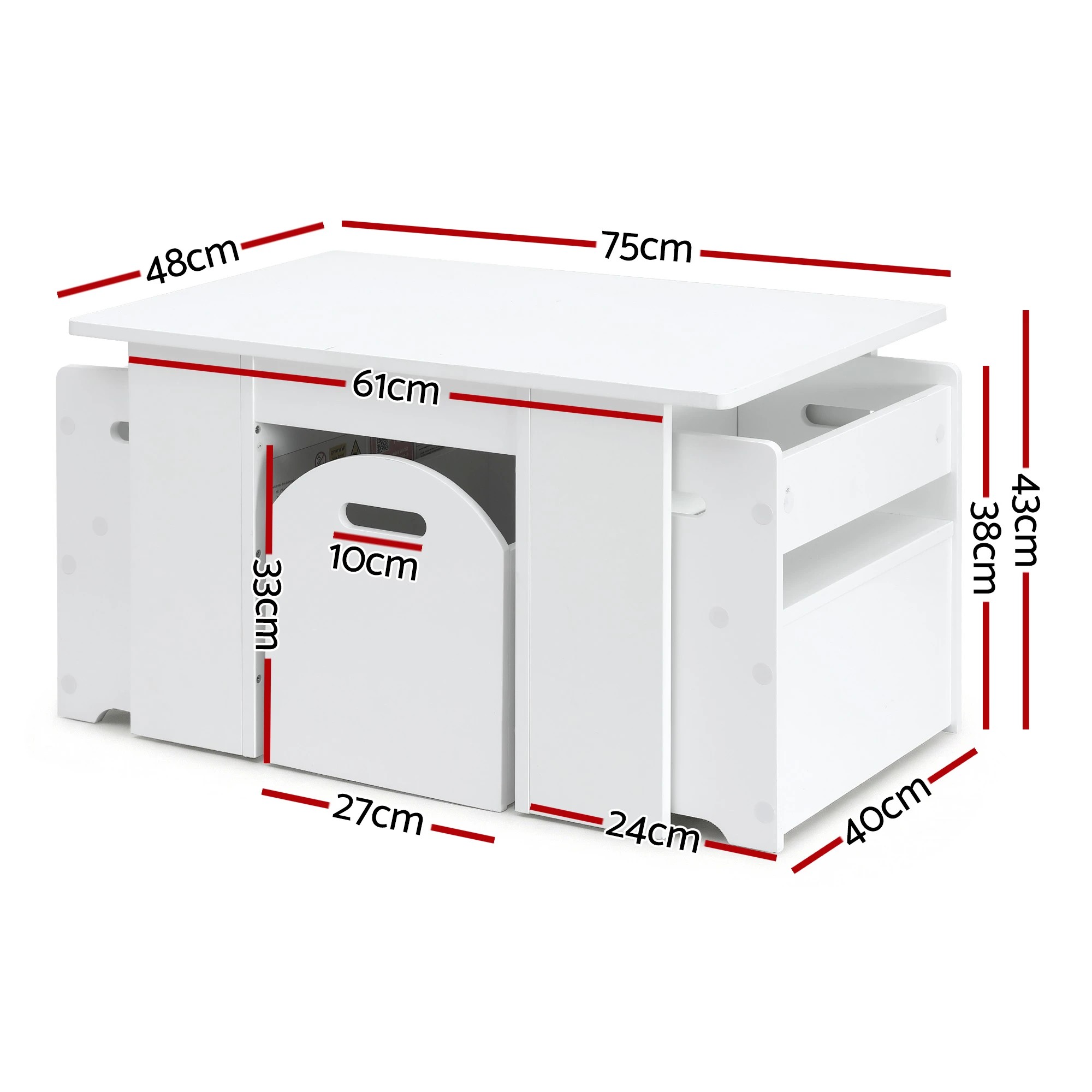 2 Keezi 3PCS Kids Table and Chairs Set Storage Toys Play Activity Desk - White, 2 of 6