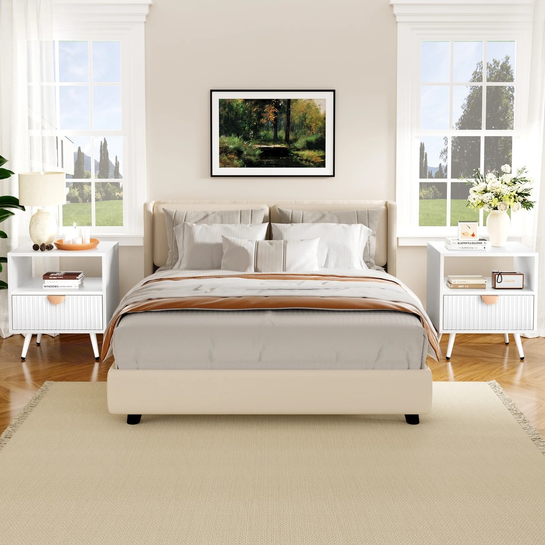 10 Alfordson Bedside Table 1 Drawer Side Storage Shelf Nightstand - White, 10 of 10