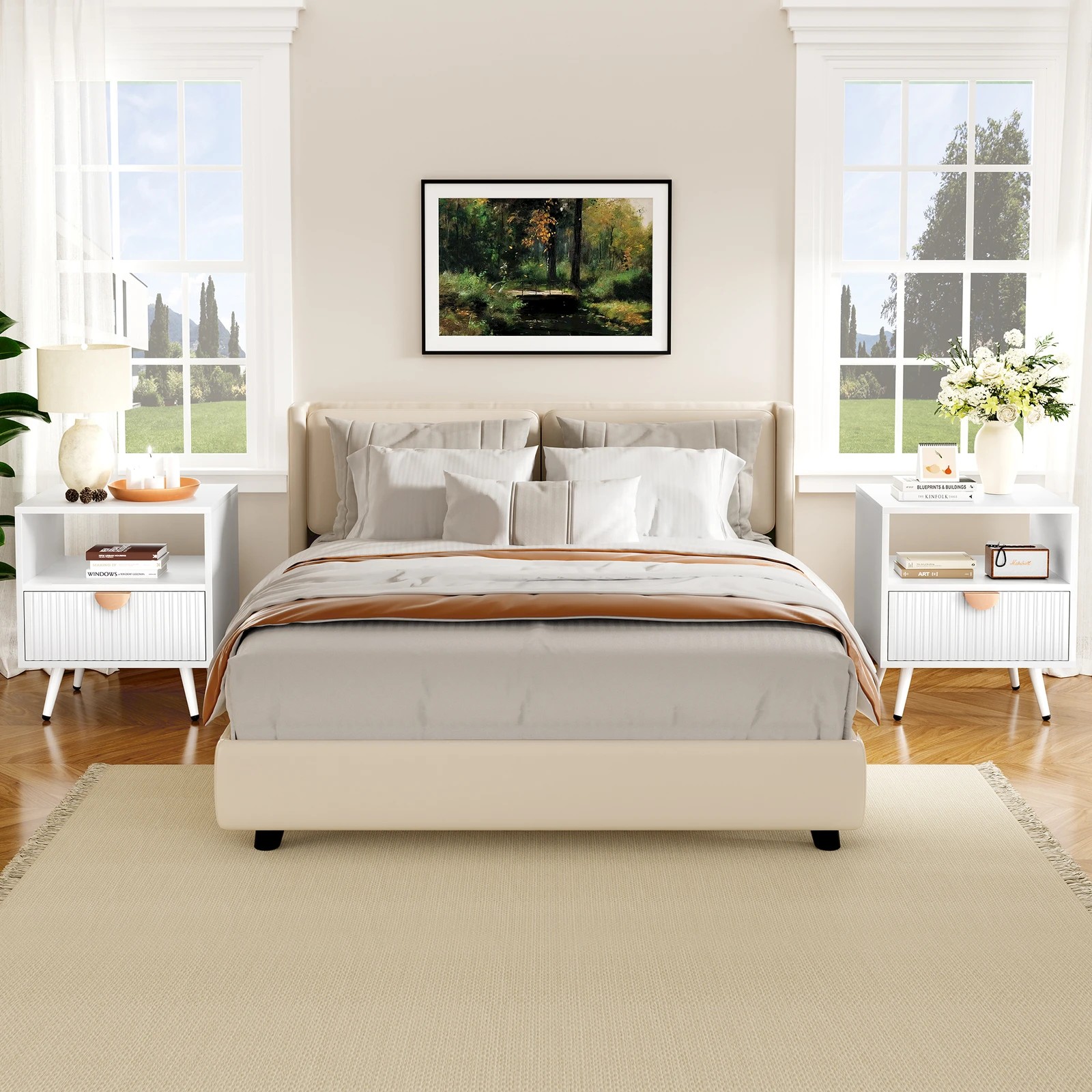 10 Alfordson Bedside Table 1 Drawer Side Storage Shelf Nightstand - White, 10 of 10