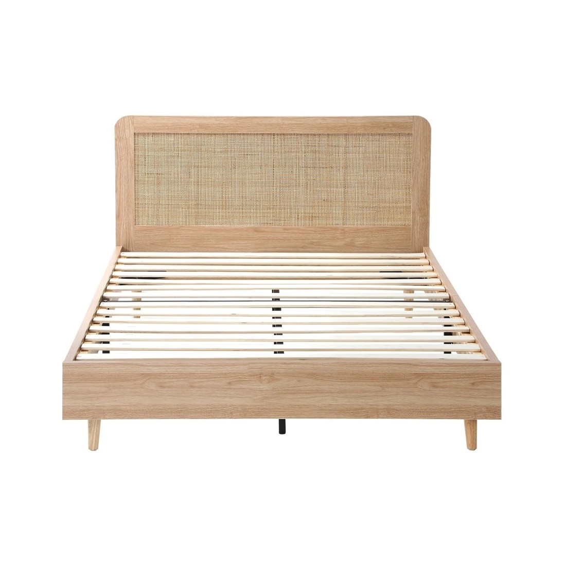 3 Oikiture Double Bed Wooden Bed Frame With Rattan Headboard
 - Natural, 3 of 10