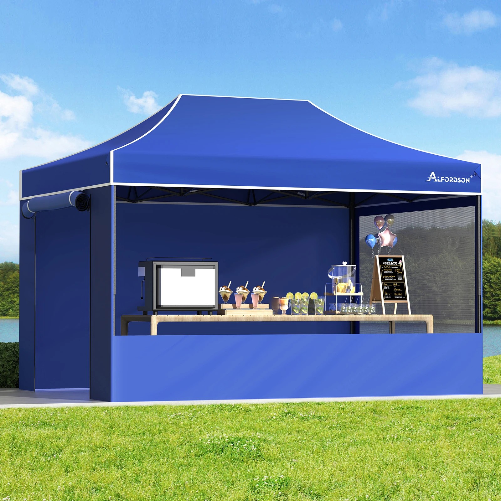 2 Alfordson Gazebo 4.5x3m Pop Up Marquee 600D Oxford Folding Camping Tent - Blue, 2 of 10