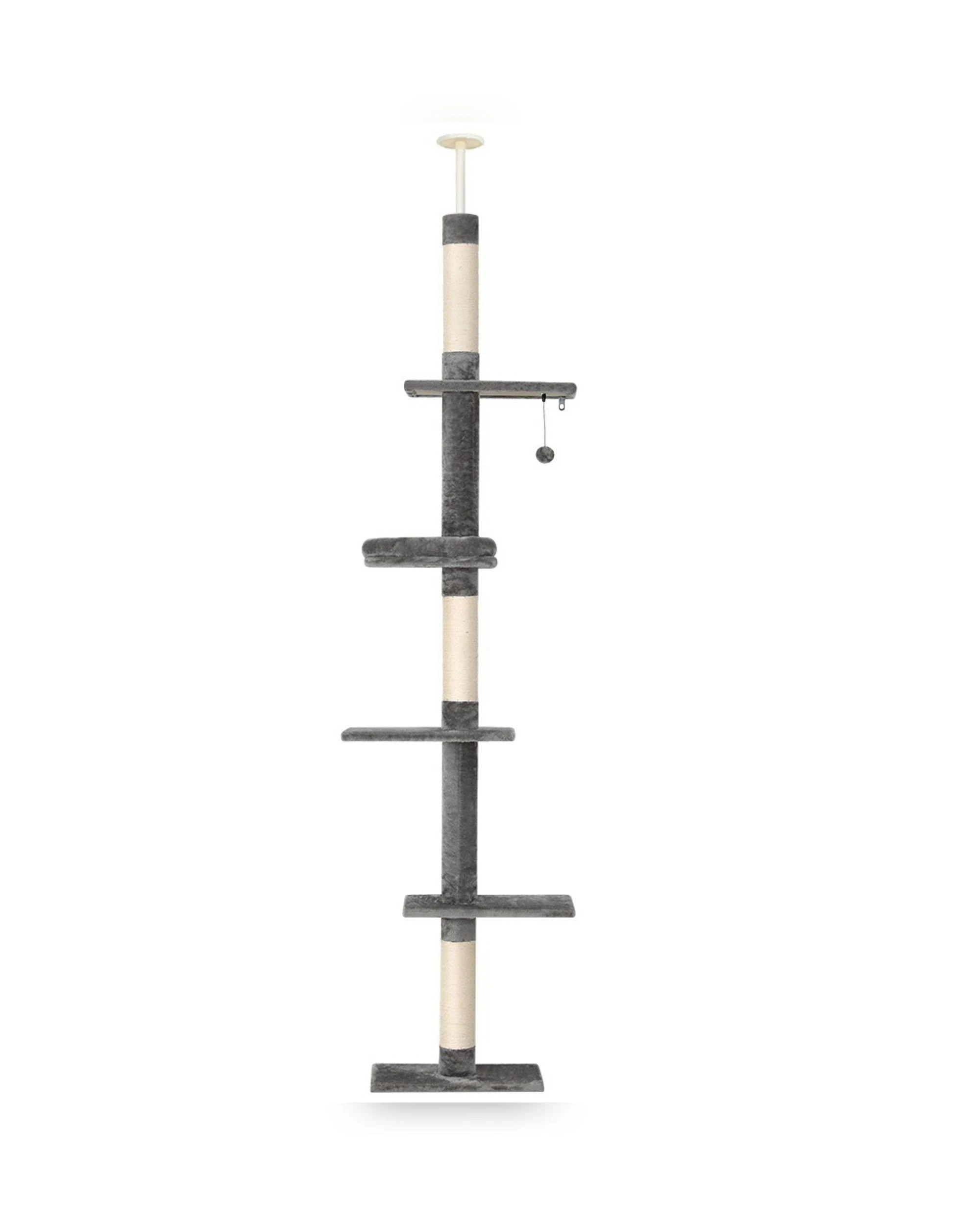 1 i.Pet Cat Tree 290cm Tower Scratching Post Scratcher Floor to Ceiling Cats Bed - Grey, 1 of 5