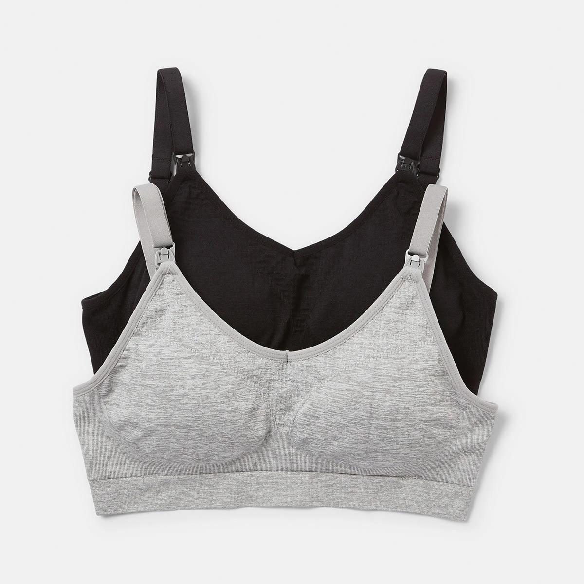 1 2 Pack Maternity Wirefree Seamfree Crop BLACK, GREY, 1 of 9