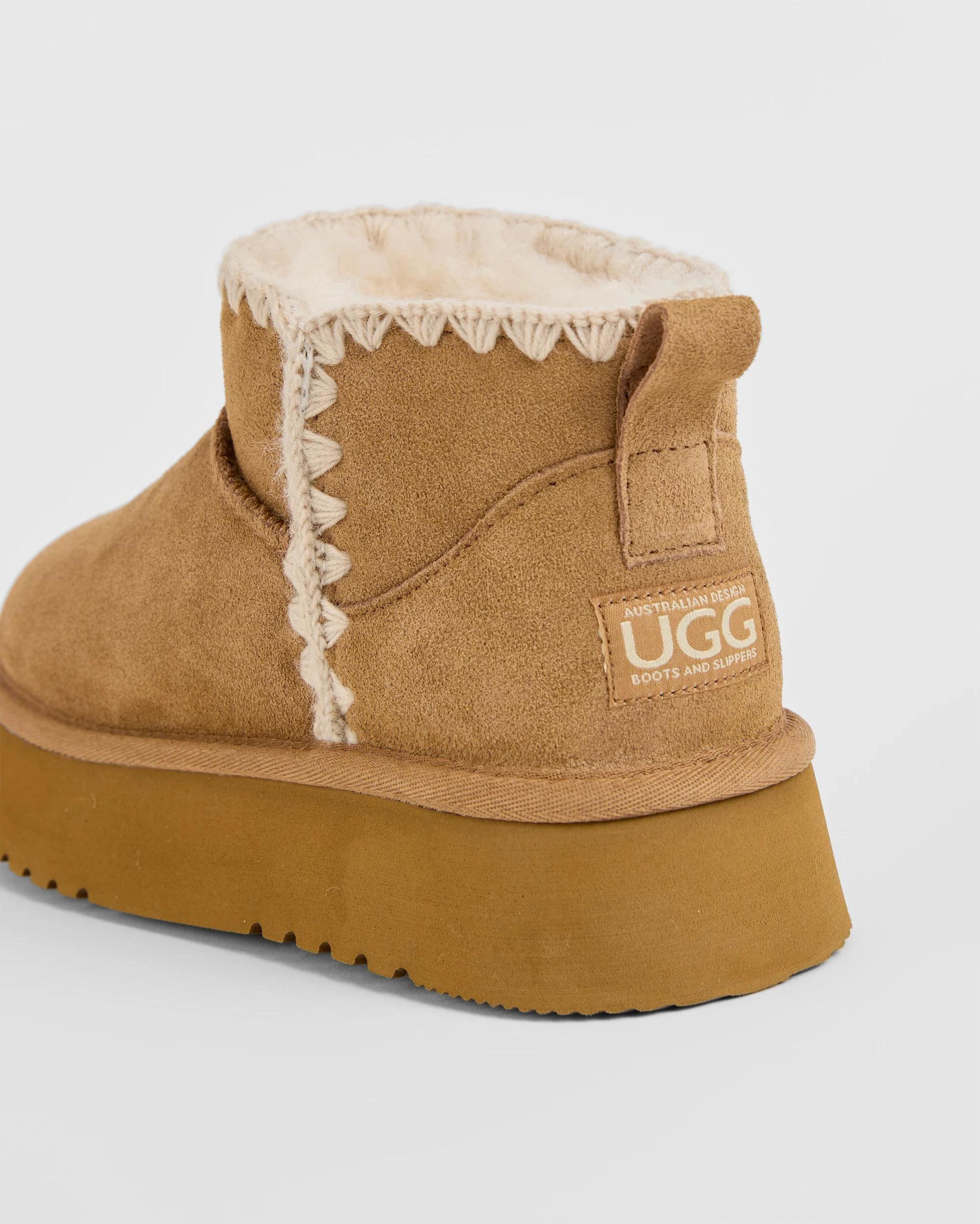 3 Australian Design Ugg Boots and Slippers Australian Design Ugg Sheepskin and Leather Platform Pixie Boot CHESTNUT, 3 of 4