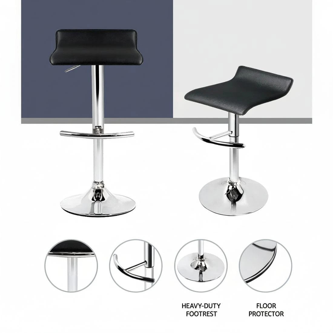 4 Artiss 2x Bar Stools Adjustable Gas Lift Chairs - Black, 4 of 8