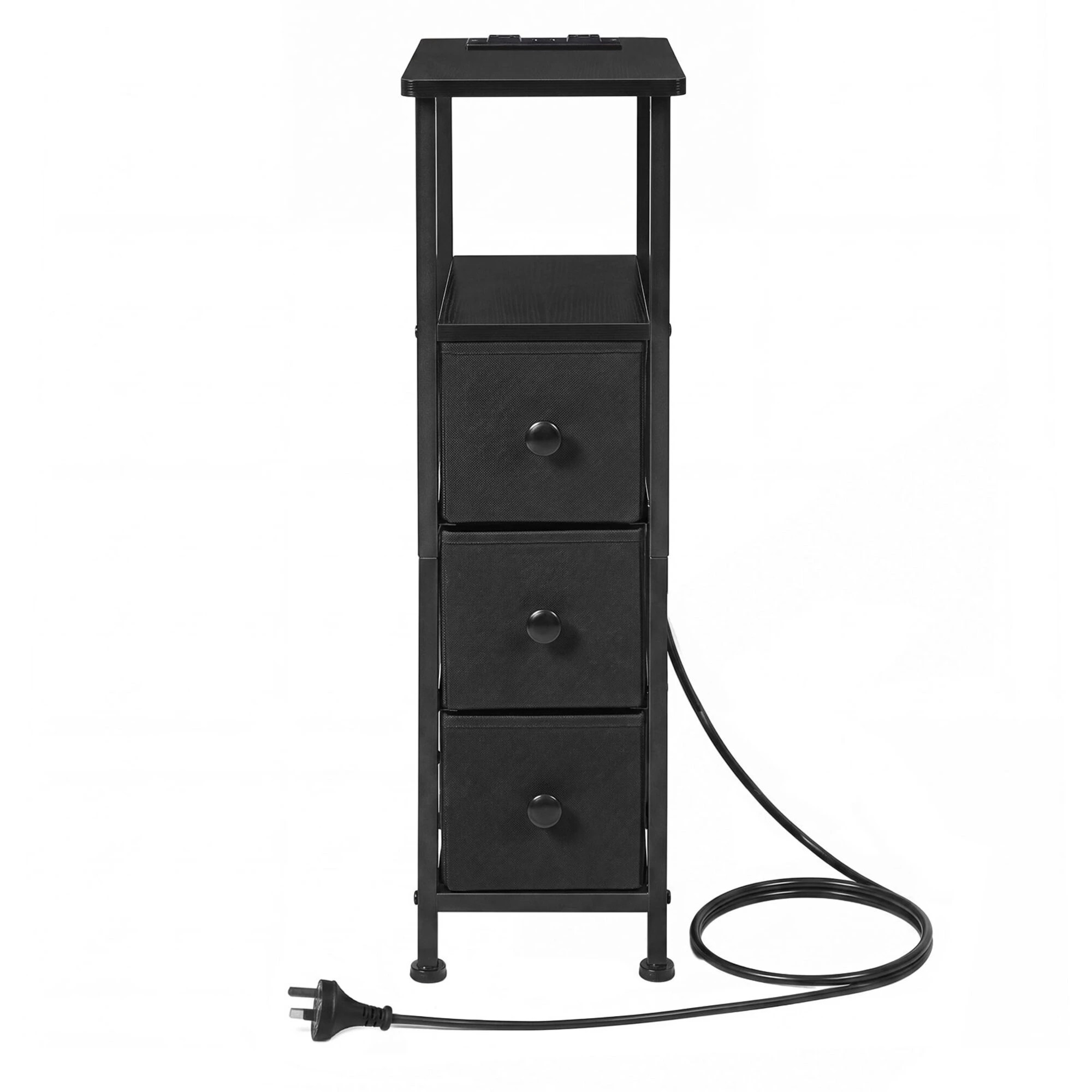 2 Levede Bedside Table Slim Bedside Table with LED Charging Station, 2 of 7