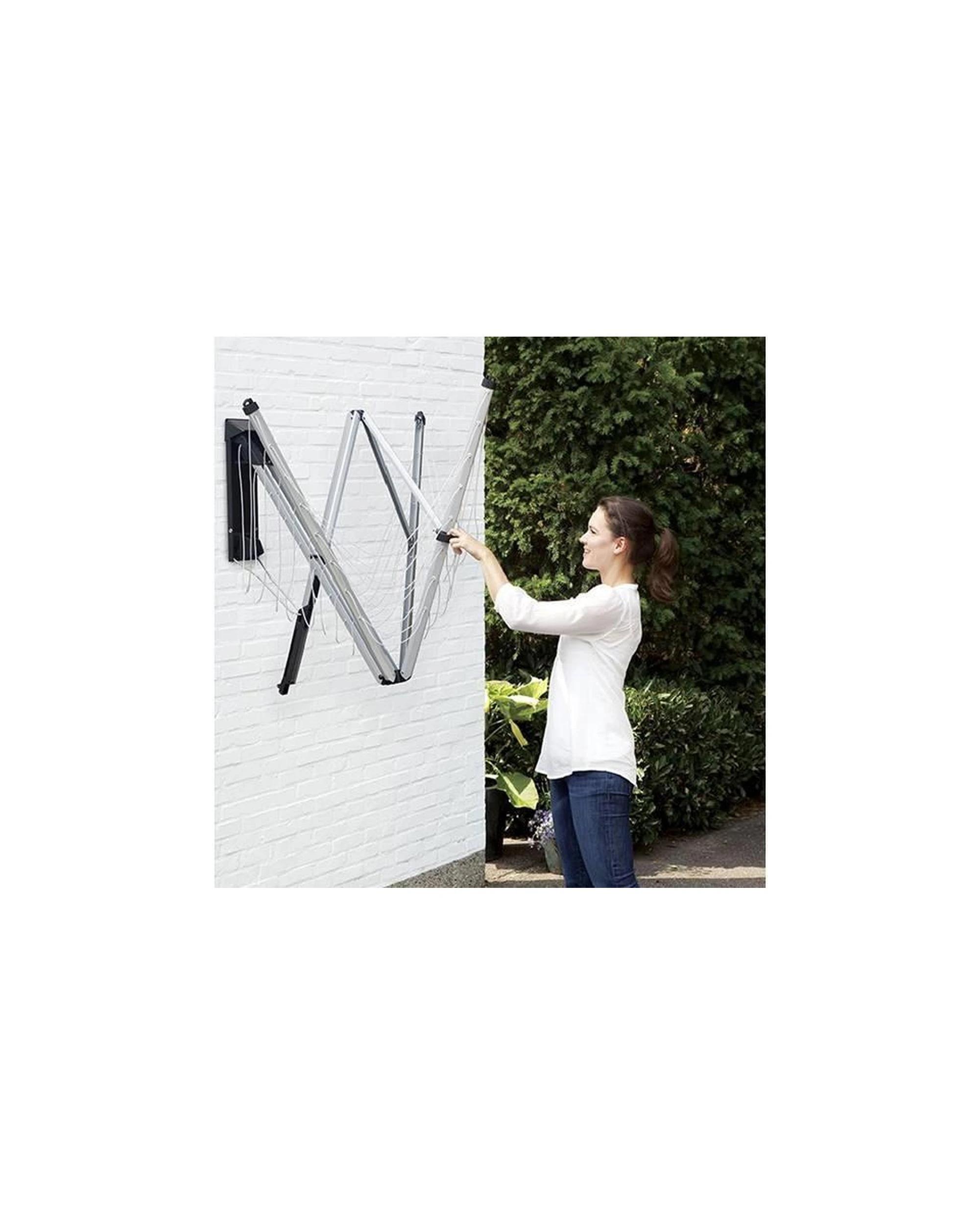 BRABANTIA WallFix Fold Away 4-Arm Clothes Line - 24 Meters Silver Laundry Rack