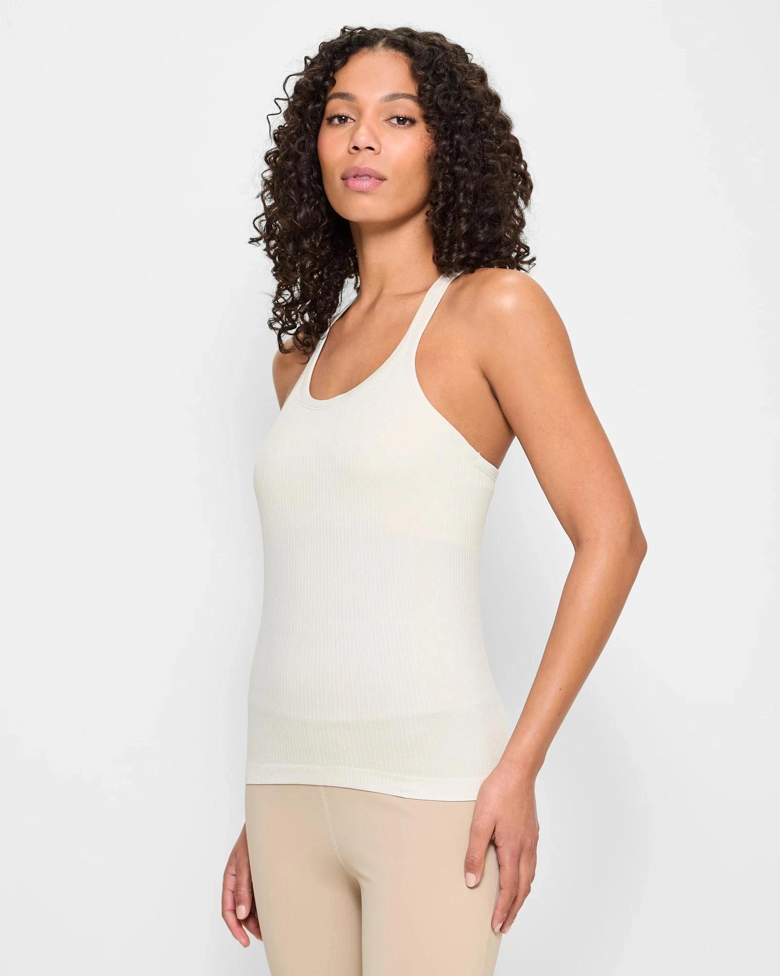 3 Target Active Studio Soft Ribbed Tank Top with Shelf Bra OATMILK, 3 of 6