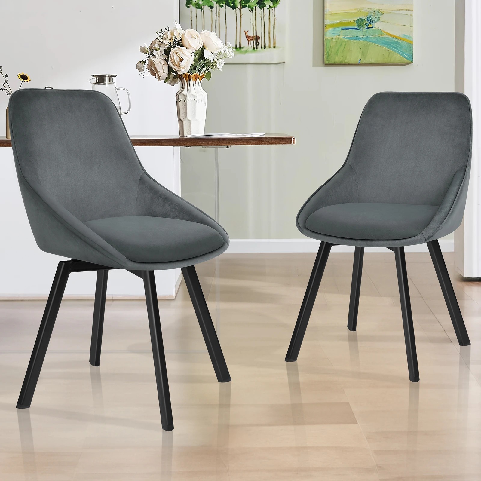 7 Alfordson 4x Dining Chairs Accent Kitchen Swivel Lounge Padded Seat Velvet - Grey, 7 of 8