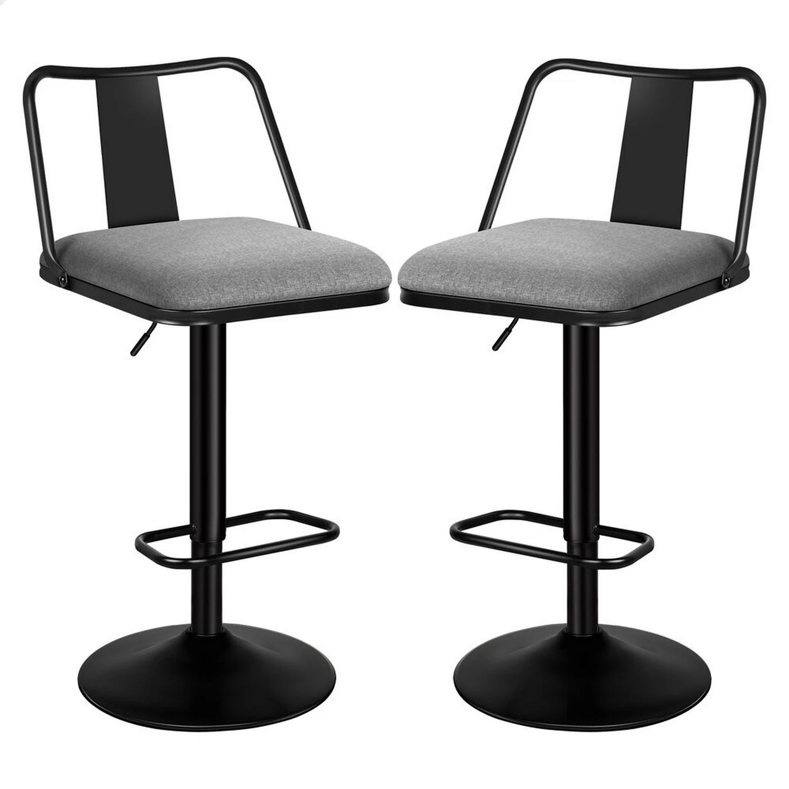 1 Alfordson 2x Bar Stools Gas Lift Fabric Bar Chairs Kitchen Swivel Gloria - Grey, 1 of 10