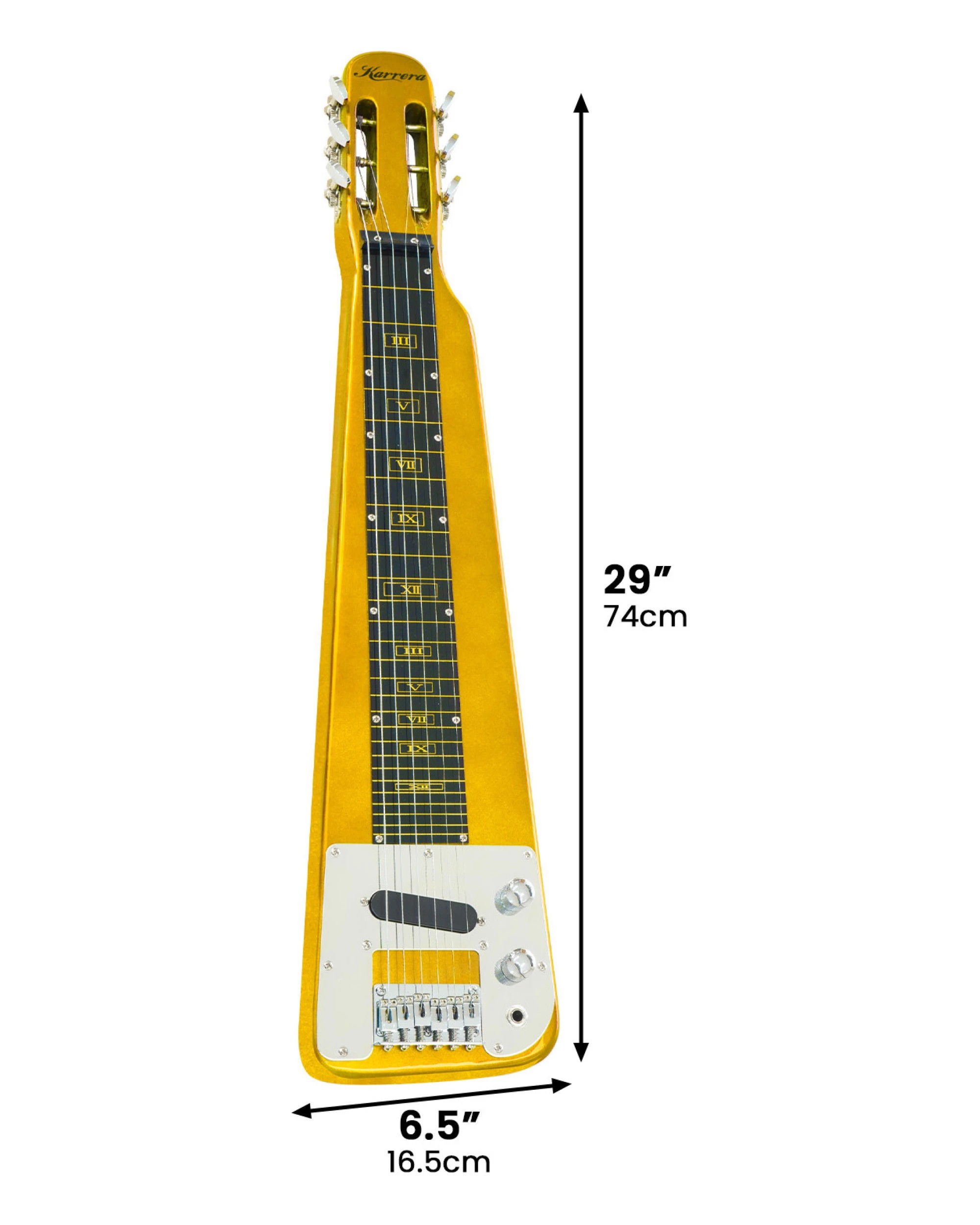 2 Karrera 29in 6-String Lap Steel Hawaiian Guitar in Metallic - Gold, 2 of 5