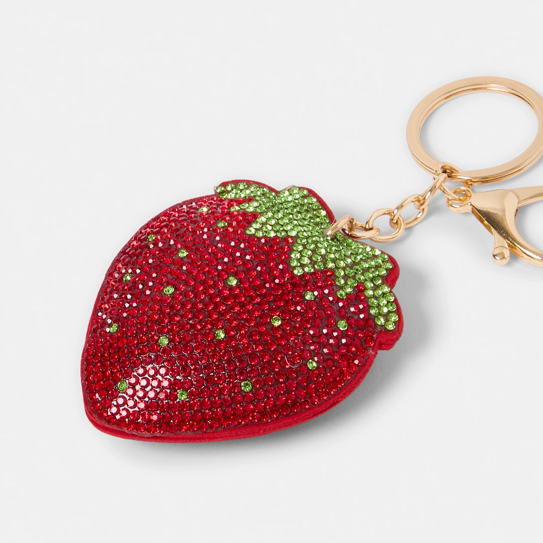 2 Sparkle Strawberry Bag Charm Keyring - Red and Gold Tone, 2 of 3