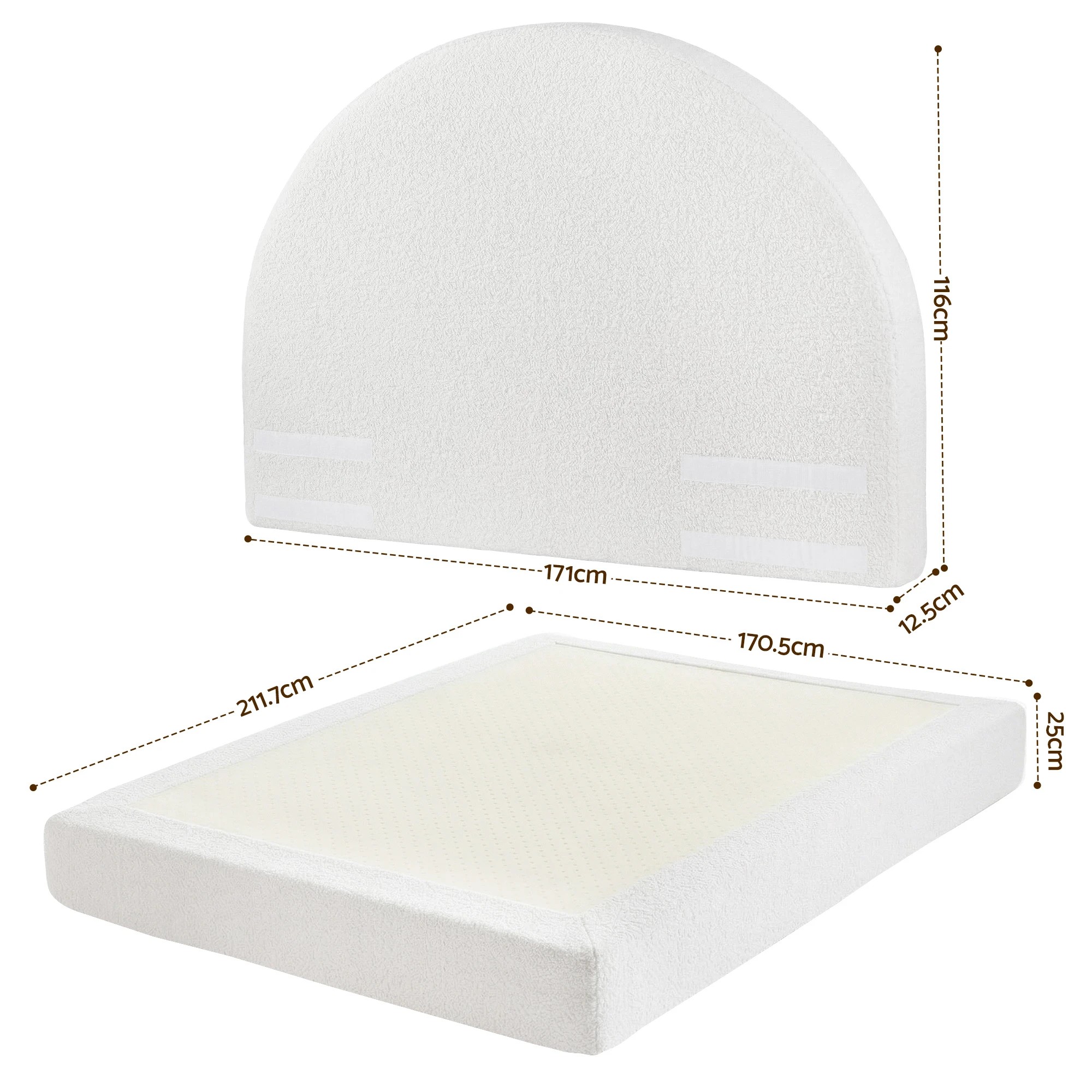 2 Artiss Queen Bed Frame Boucle Fabric No-Assembly Beds Vacuum Compressed Removable Washable Cover - White, 2 of 8