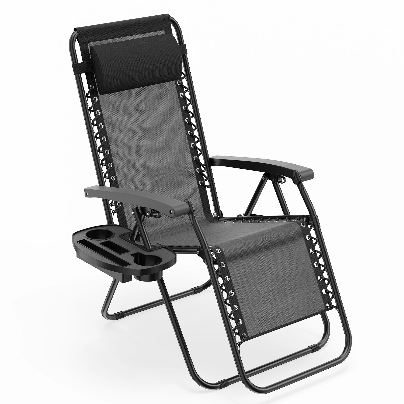 1 Costway Folding Zero Gravity Chair Folding Lounge w/Adjustable Backrest Head Pillow - Grey, 1 of 1