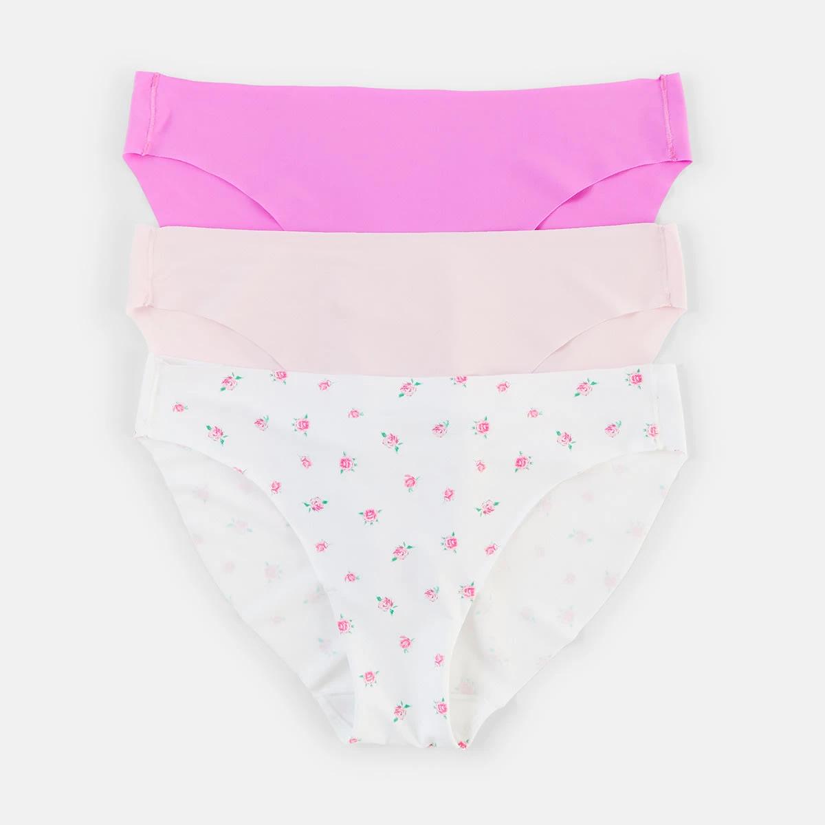 1 3 Pack No Show Bikini Briefs Rose Ditsy, 1 of 7