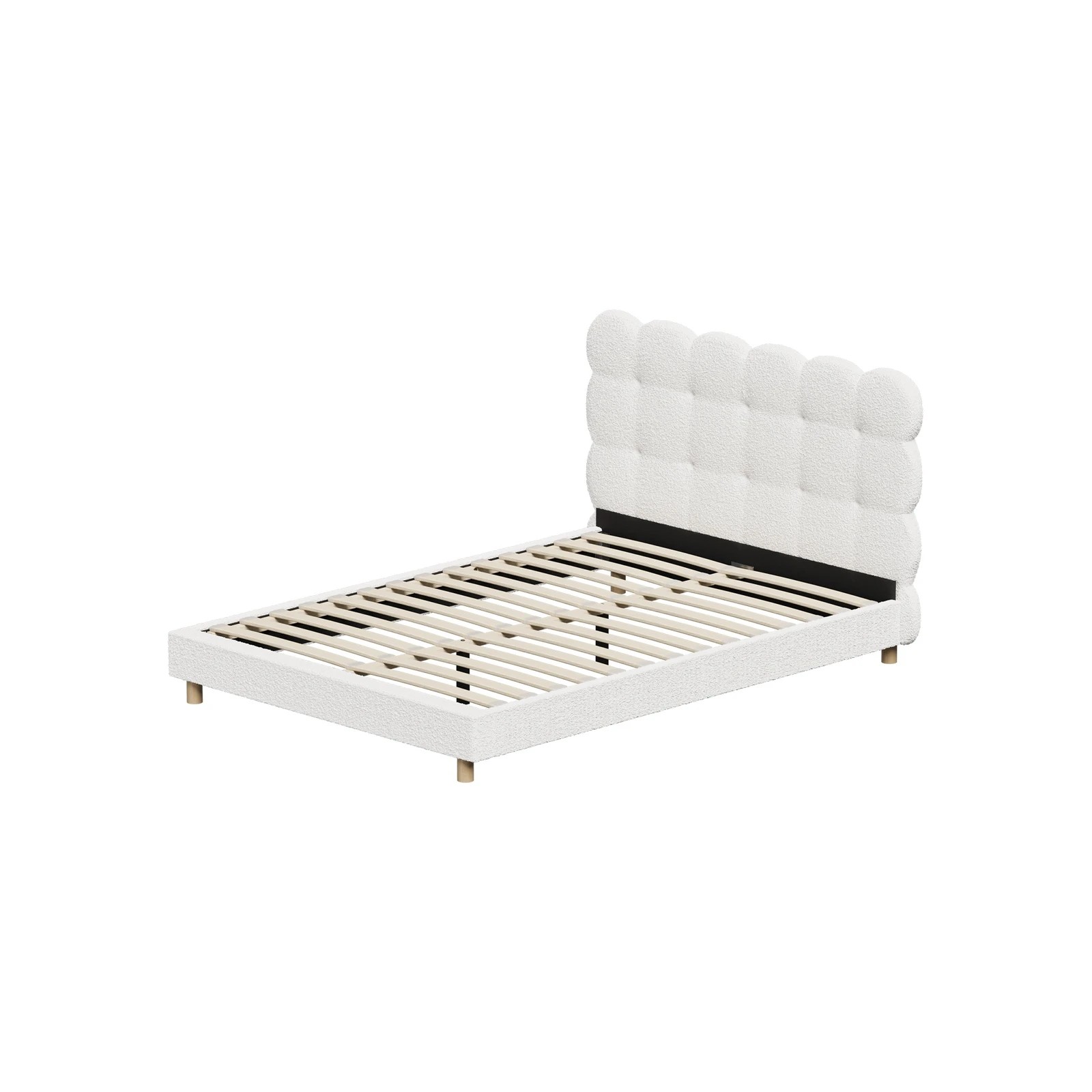 8 Oikiture Double Bed Tufted Bedhead Boucle Bed Frame
 - White, 8 of 10