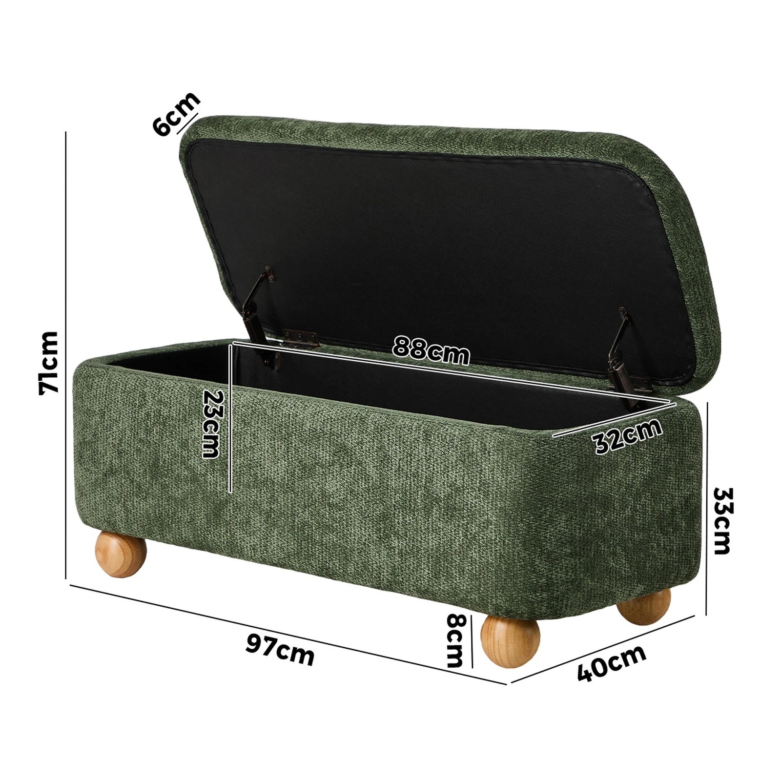 2 Oikiture Storage Ottoman Couch Bench Ball Feet Chenille - Green, 2 of 7