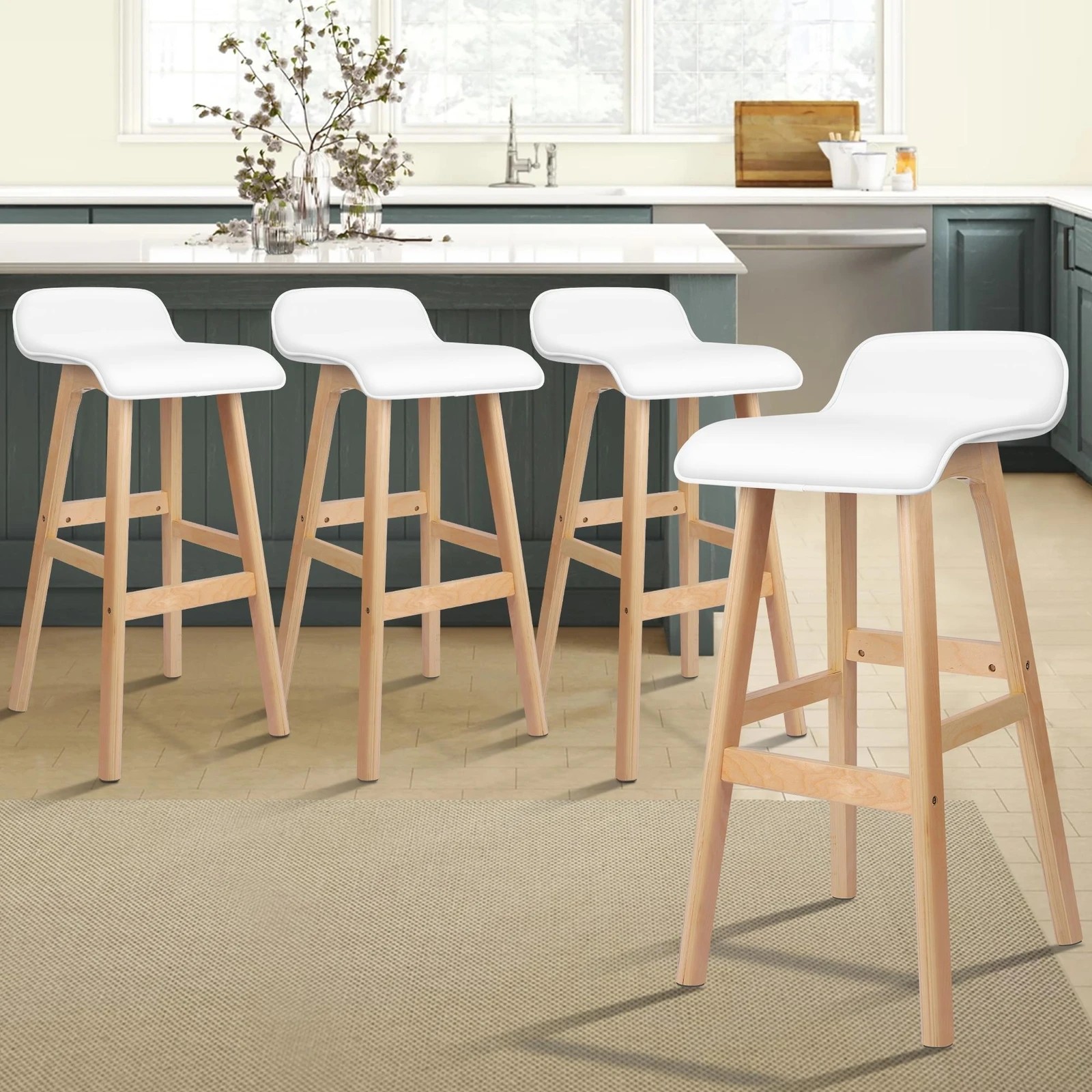 8 Alfordson 4x Wooden Bar Stools Kitchen Dining Chair Leather Samuel - White, 8 of 9
