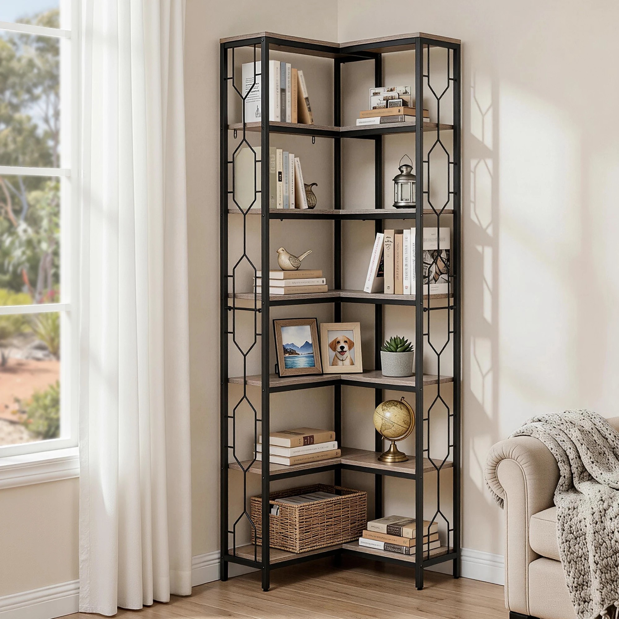 9 Artiss 6 Tiers Bookshelf Corner Shelf Bookcase Display Shelves Oak - Brown, 9 of 9