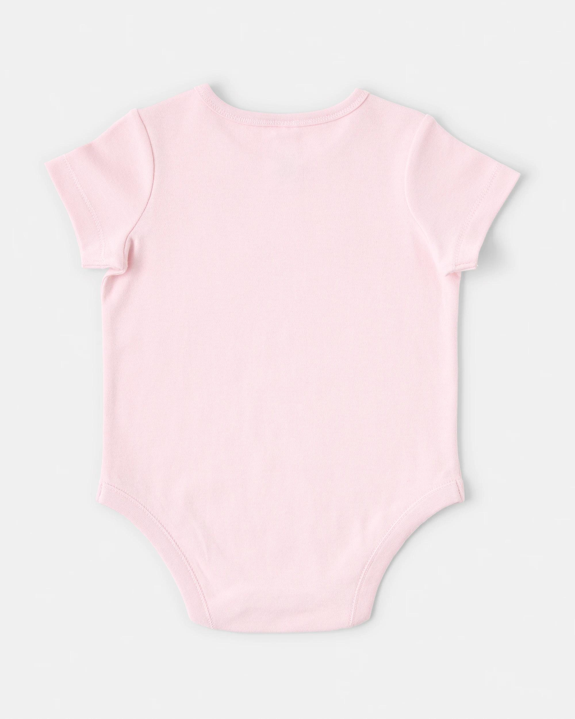 2 Cotton Short Sleeve Print Bodysuit Pink Love, 2 of 3