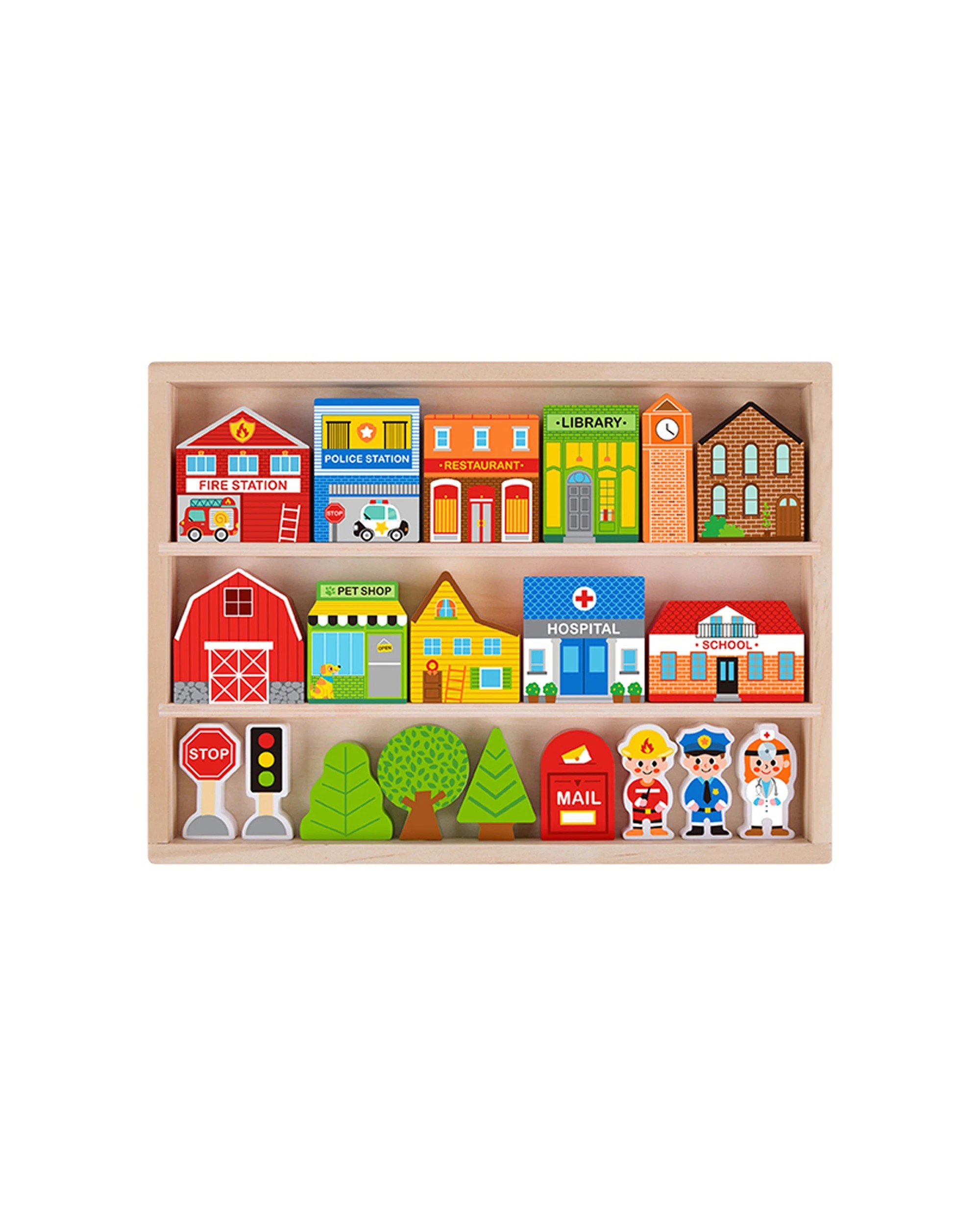 1 Tooky Toy 21pc Town Play Set Wooden Case Kids Pretend Playset Toys - Multi, 1 of 7