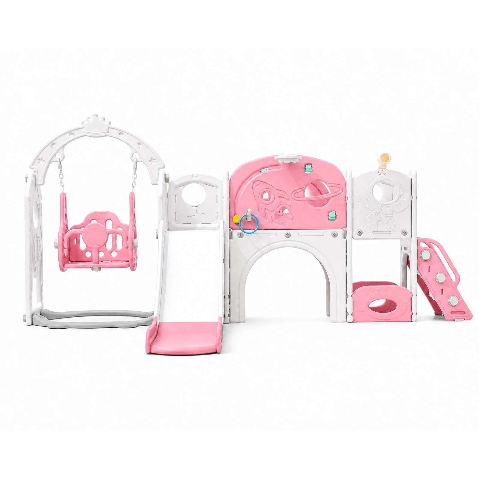 2 Advwin 10-in-1 Kids Slide Swing Set Indoor Outdoor Toddler Playground Activity Centre Kids Playset, Pink+White - Pink, 2 of 8