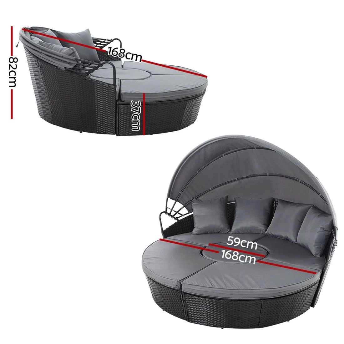 1 Gardeon Sun Lounge Setting Wicker Lounger Day Bed Patio Outdoor Furniture - Black, 1 of 7