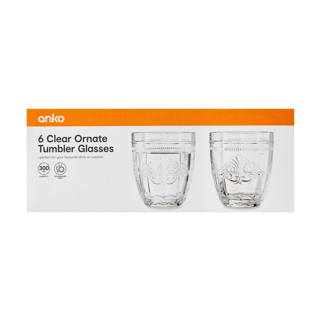 4 6 Clear Ornate Tumbler Glasses, 4 of 5