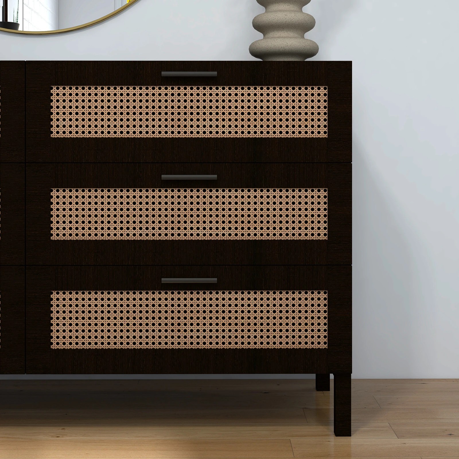 8 Casa Decor Tulum Rattan 6 Chest of Drawers Cabinet Bedroom Storage Tallboy - Black - Black, 8 of 9