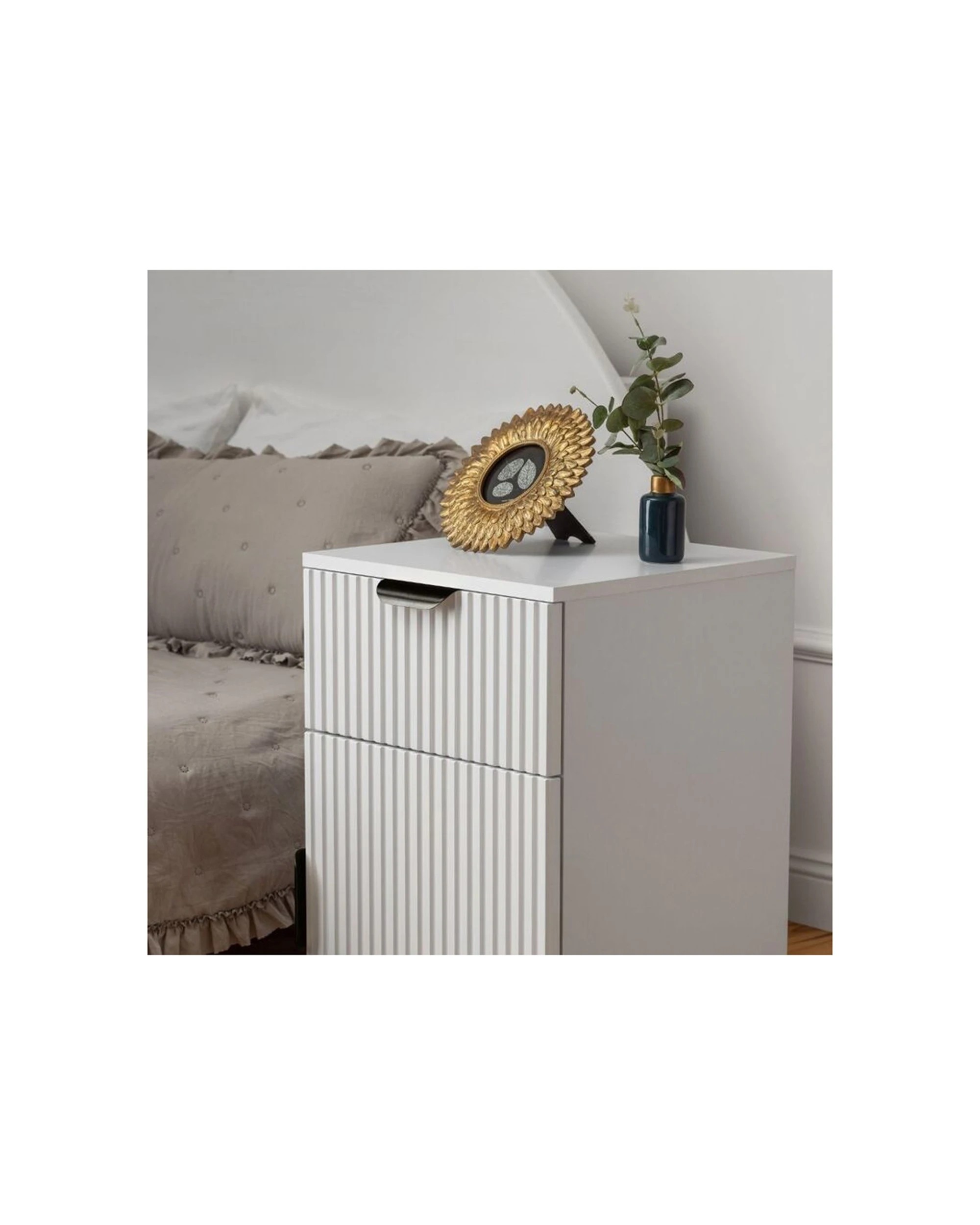2 European Cabinetry Porto Bedside Table Fluted Front Pull Handle - White, 2 of 4