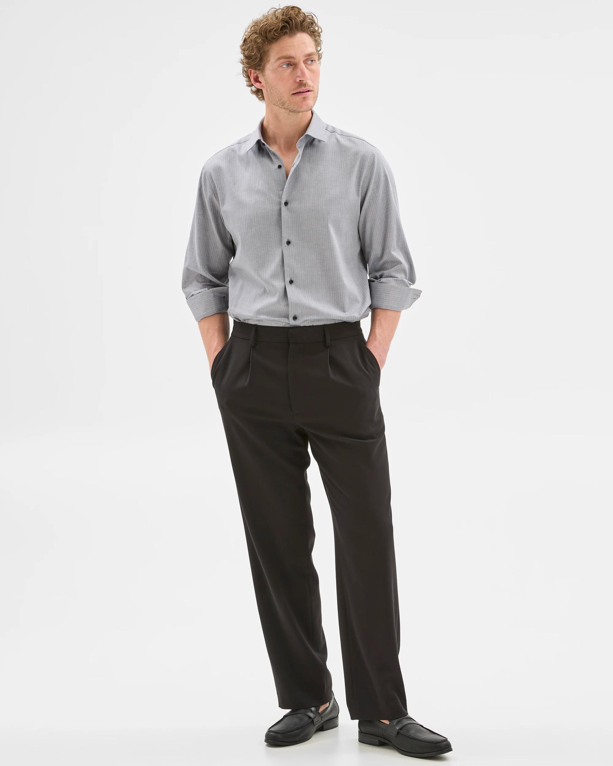 7 Australian Cotton Herringbone Business Shirt - Preview GREY, 7 of 7