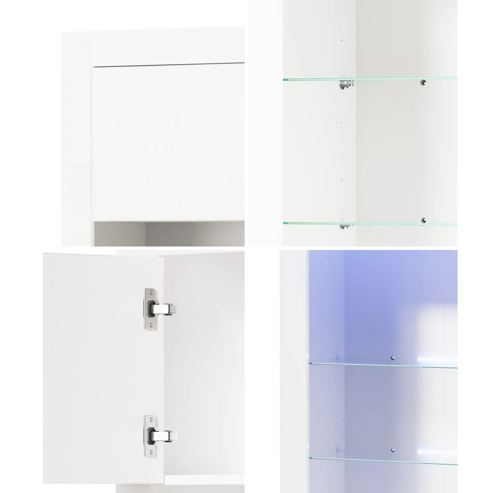 5 Oikiture 2PCS Display Cabinet Sideboard Buffet Storage Cupboard LED Light - White, 5 of 8
