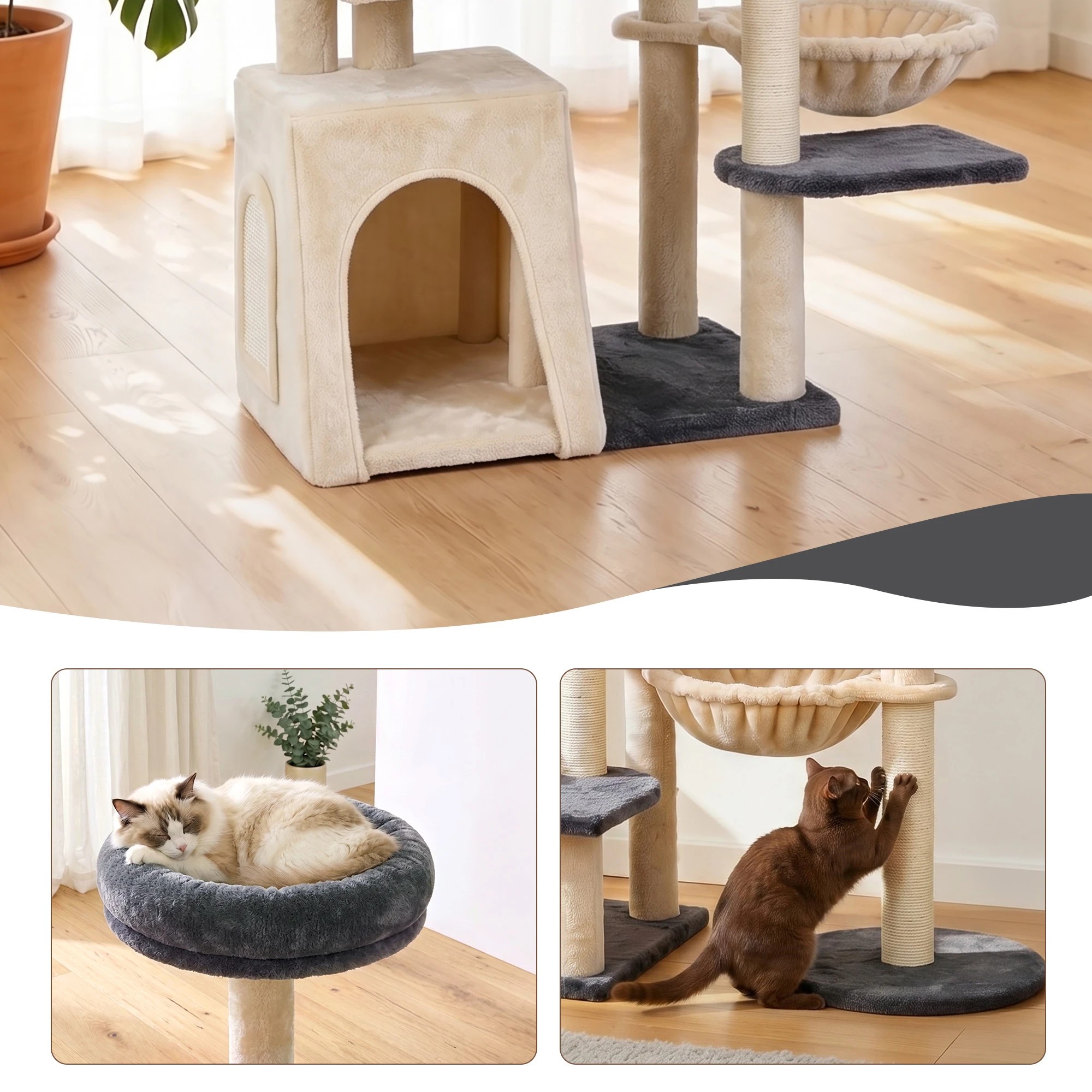 8 i.Pet Cat Tree Tower 133cm Rotatable L-Shape Design Scratching Post Furniture House - Multi, 8 of 10
