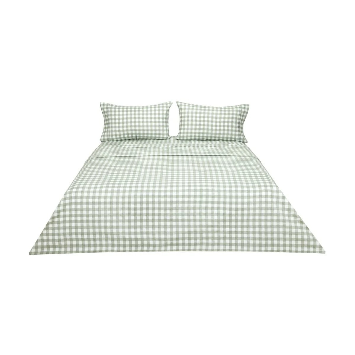 6 Gingham Flannelette Cotton Sheet Set - Queen Bed, Green, 6 of 8