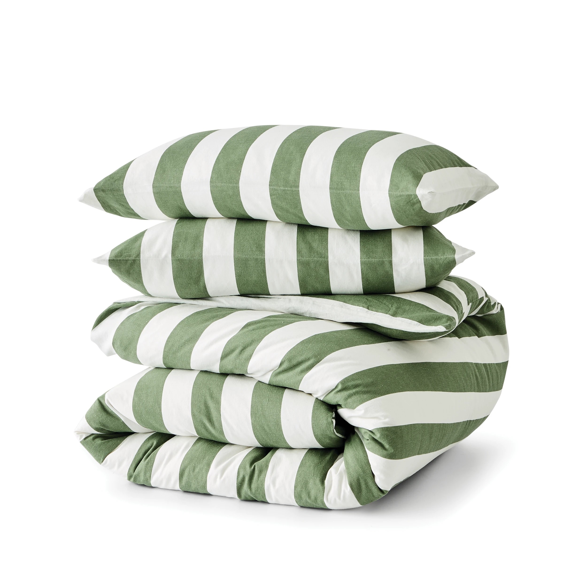 5 Stripe Linen Cotton Quilt Cover Set - Queen Bed, Forest, 5 of 7