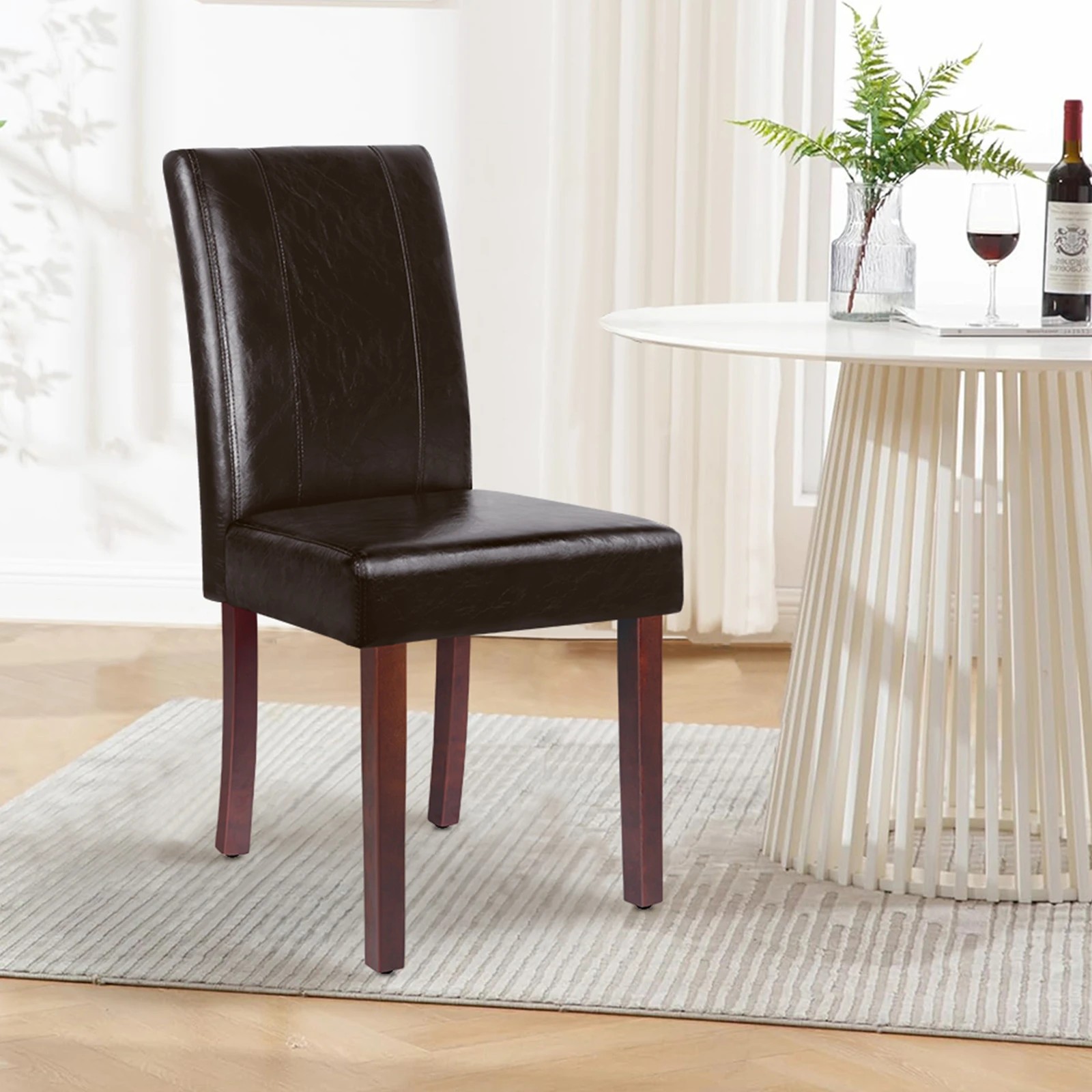 3 Alfordson 4x Dining Chairs Cafe Kitchen High-Back Chair Glossy PU Leather - Brown, 3 of 10