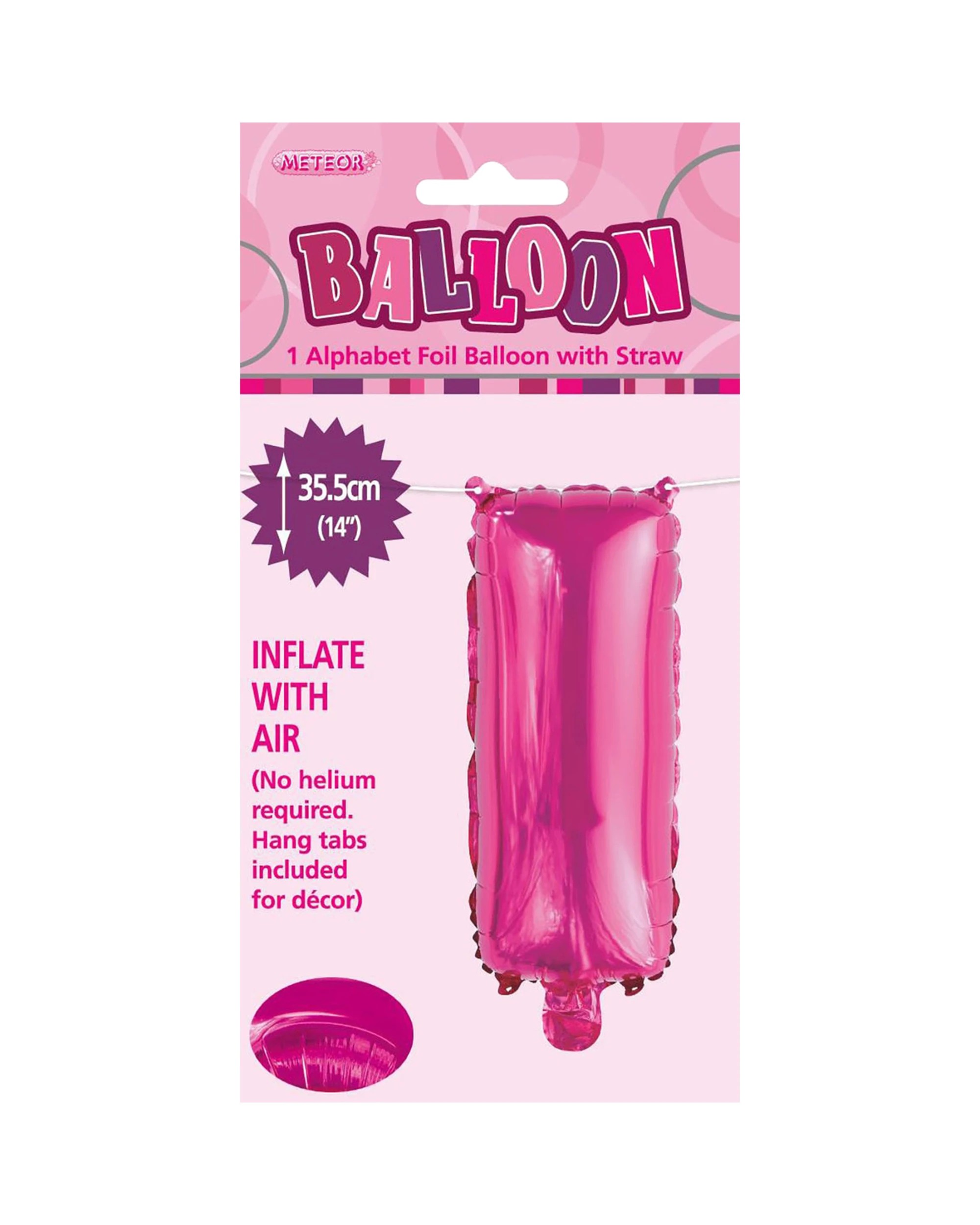 2 Meteor Letter I Hot Foil Air Fill Balloon 35.5cm - Pink, 2 of 2