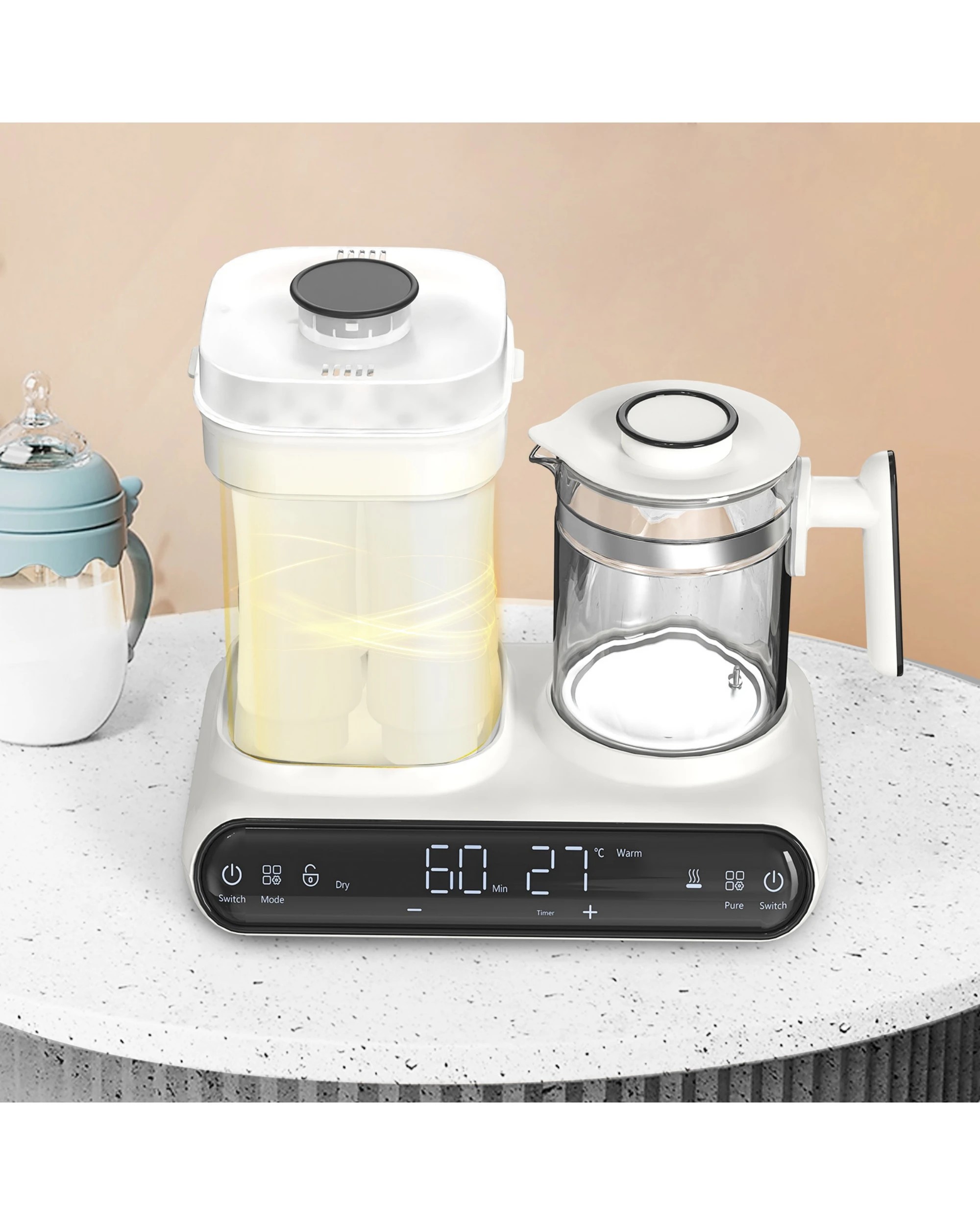 6 Advwin 10 In 1 Baby Water Kettle For Formula, Baby Bottle Warmer, Steamer& Dryer, Breastmilk Warmer Glass Water Boiler, 6 of 7