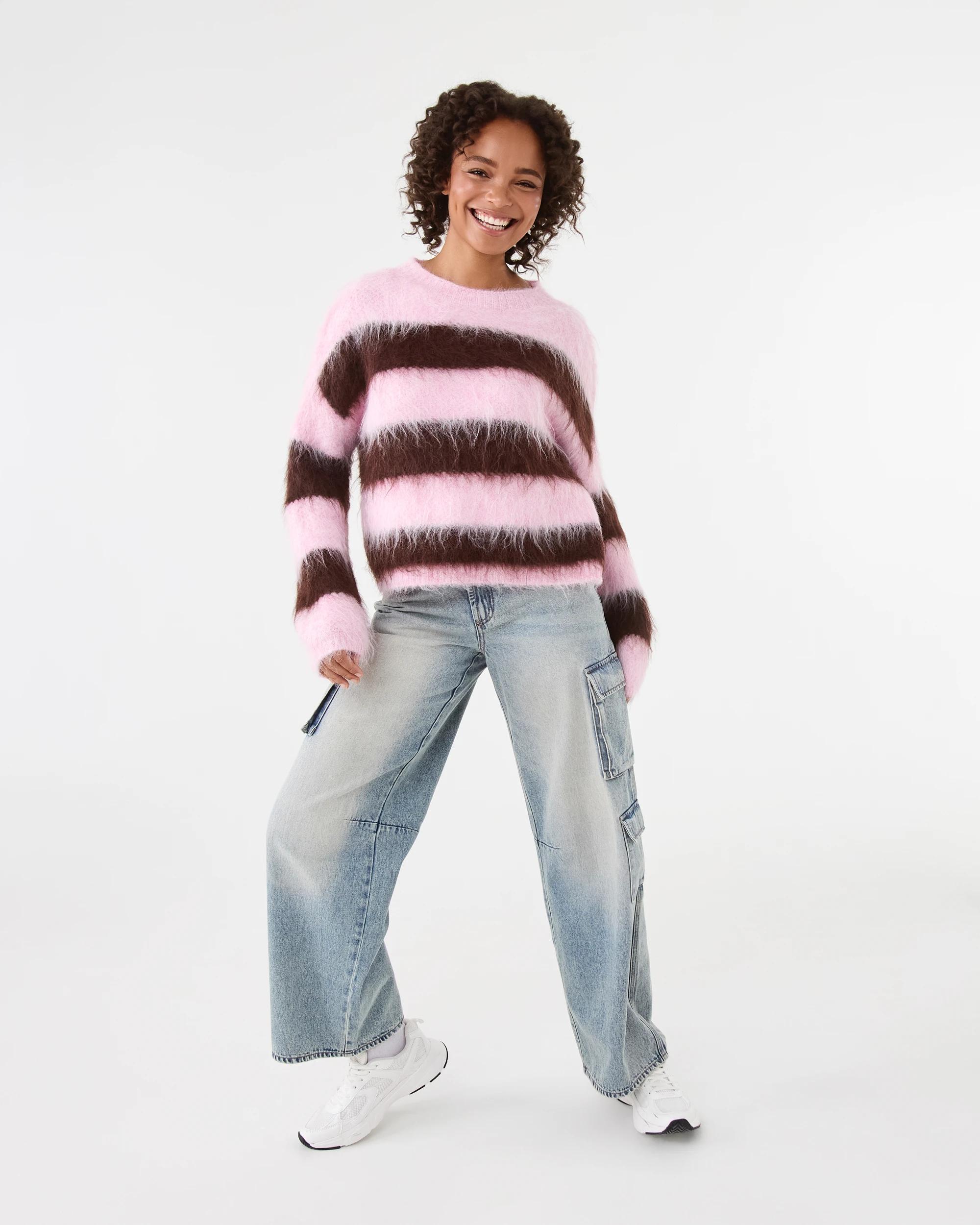 2 Fluffy Knit Jumper Pnk Stripe, 2 of 8