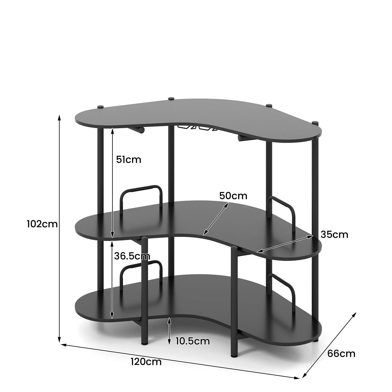 4 Costway 3 Tier Bar Table w/Wine Glass Holder Corner Shelf Side Coffee Table, 4 of 4