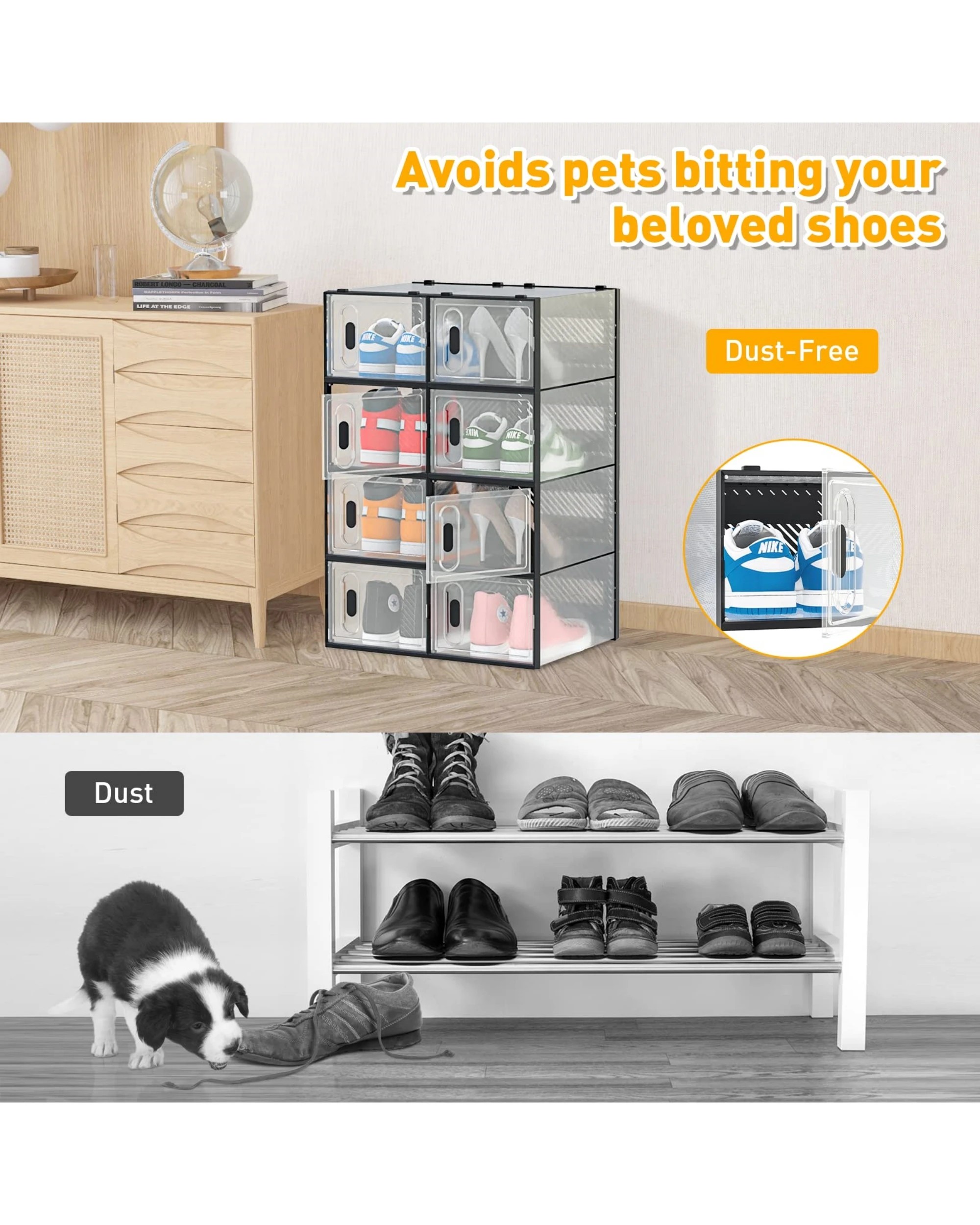 4 Advwin 12Pcs Clear Shoe Storage Case Display Box Stackable Sneaker Rack Black, 4 of 8