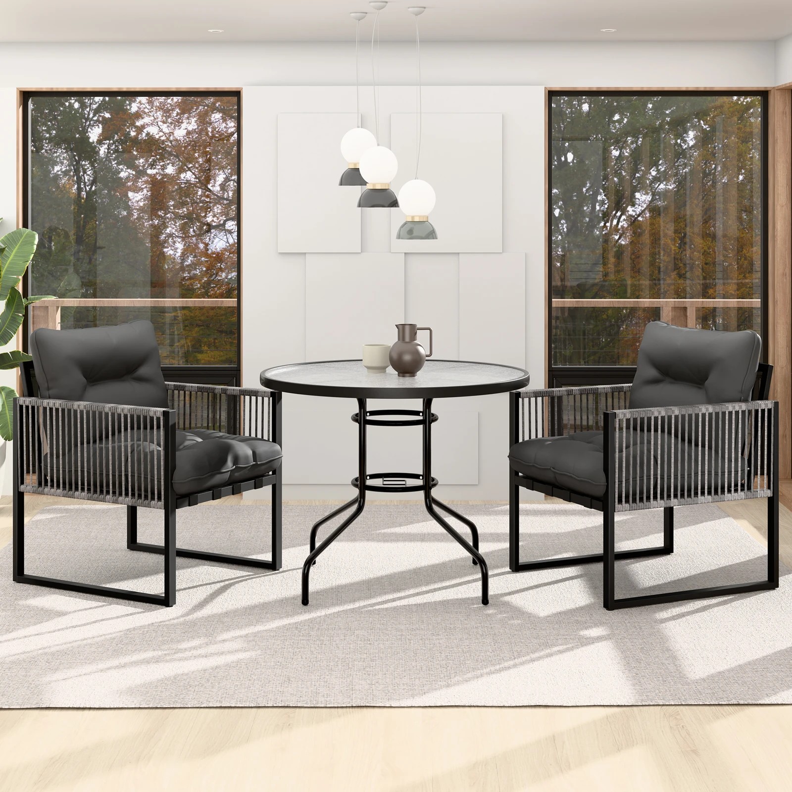 4 Alfordson Outdoor Patio Furniture Dining Table Lounge Chairs Set Glass Armchair - Grey, 4 of 10