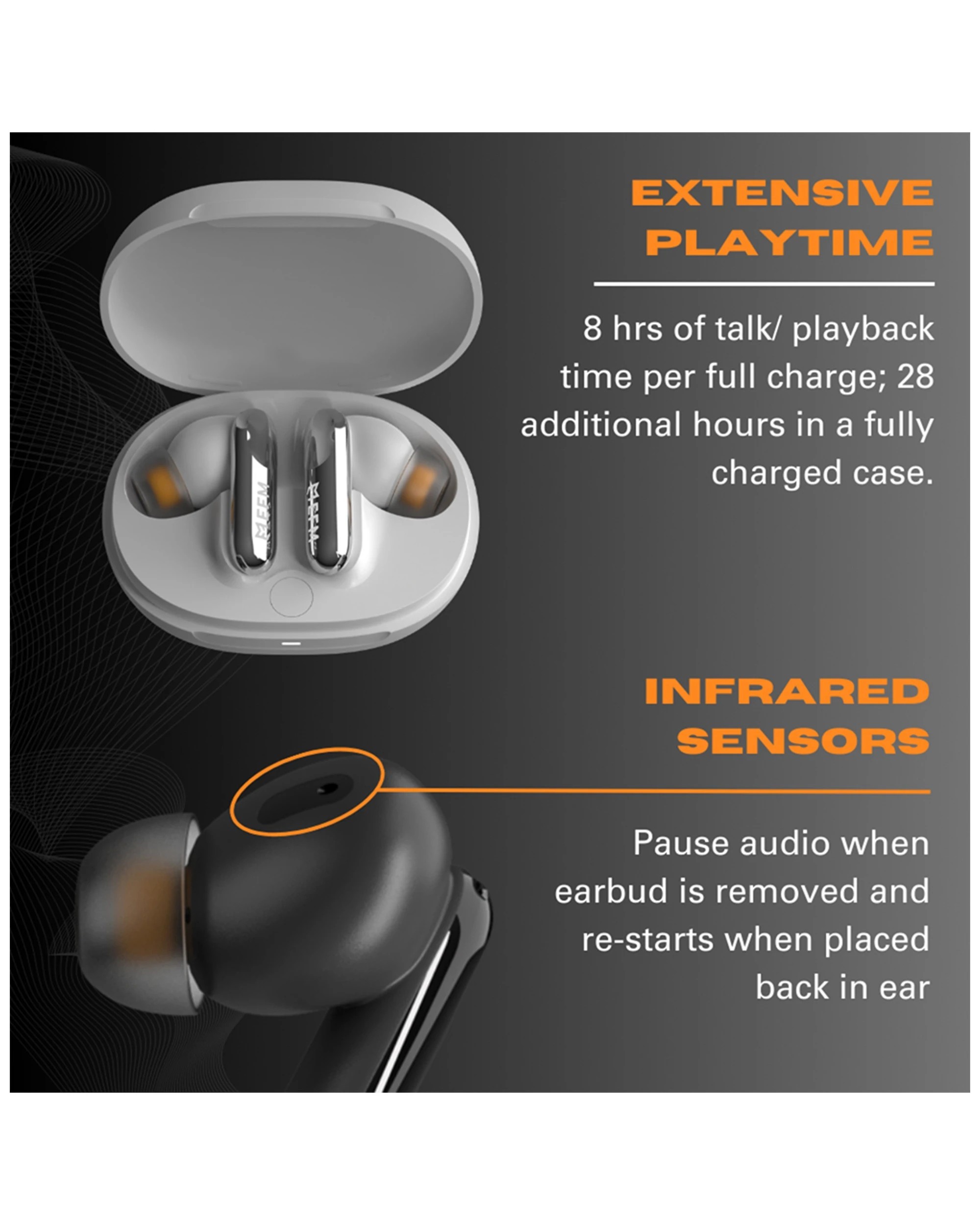 5 EFM Chicago TWS In-Ear Wireless Earbuds ANC Wireless Charging 8H Battery - White, 5 of 6