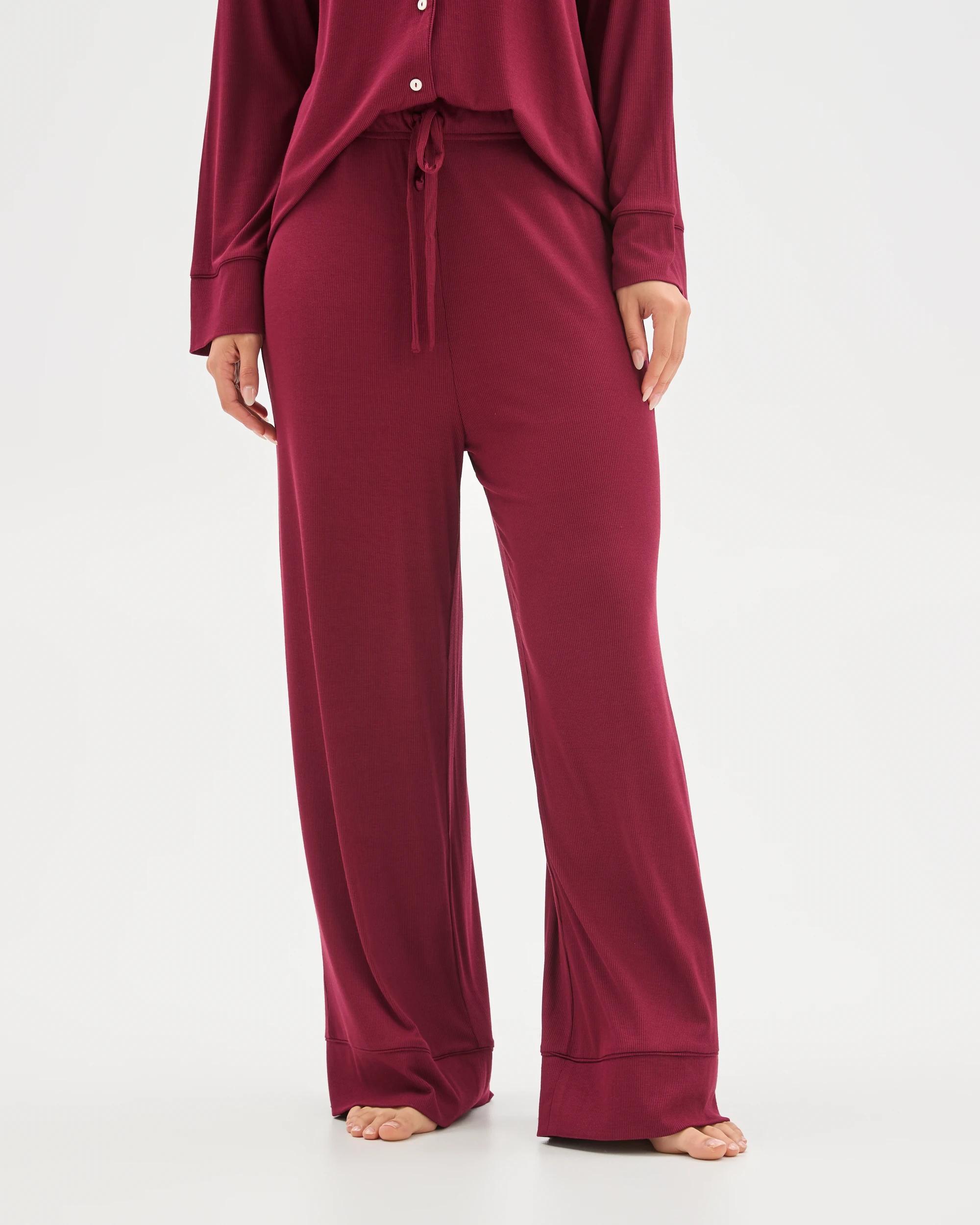 2 Target Woman Rib Wide Leg Sleep Pants ZINFANDEL, 2 of 7
