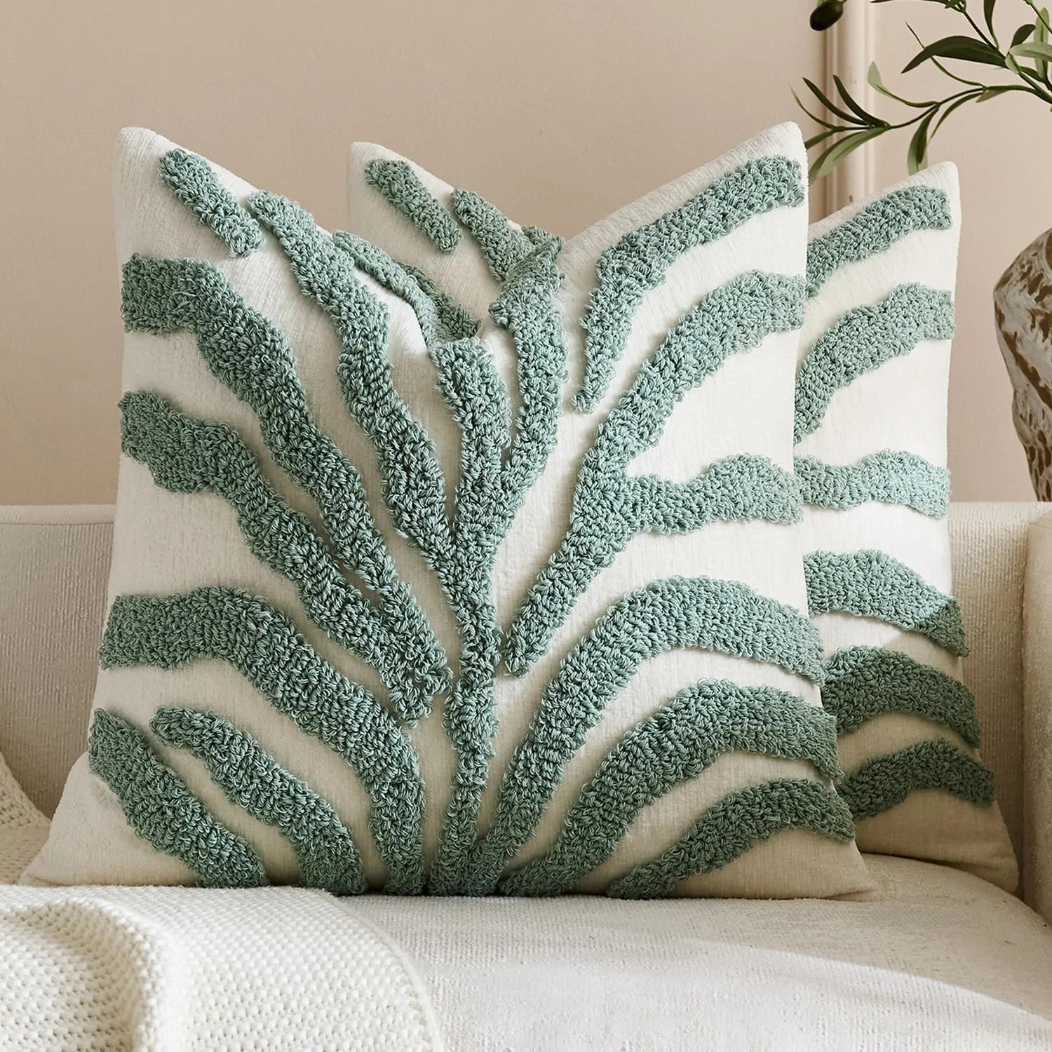 1 Gioia Casa 2-Pack Tufted Leaf Cushion Covers 45cm x 45cm - Seafoam, 1 of 3