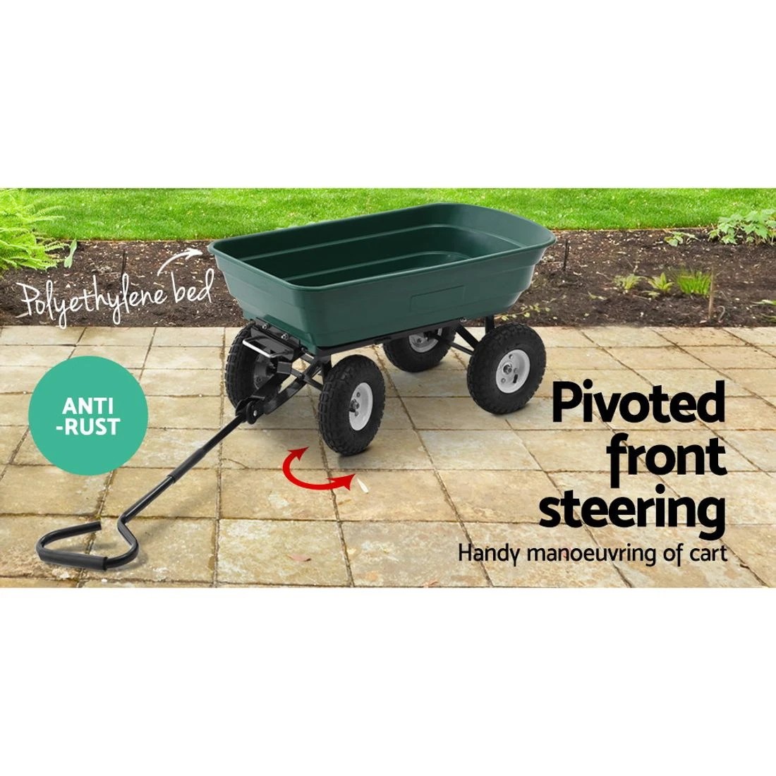 4 Gardeon Garden Cart Dump 270kg Hand Trailer Trolley Wagon Wheelbarrow Pull 75L - Green, 4 of 9